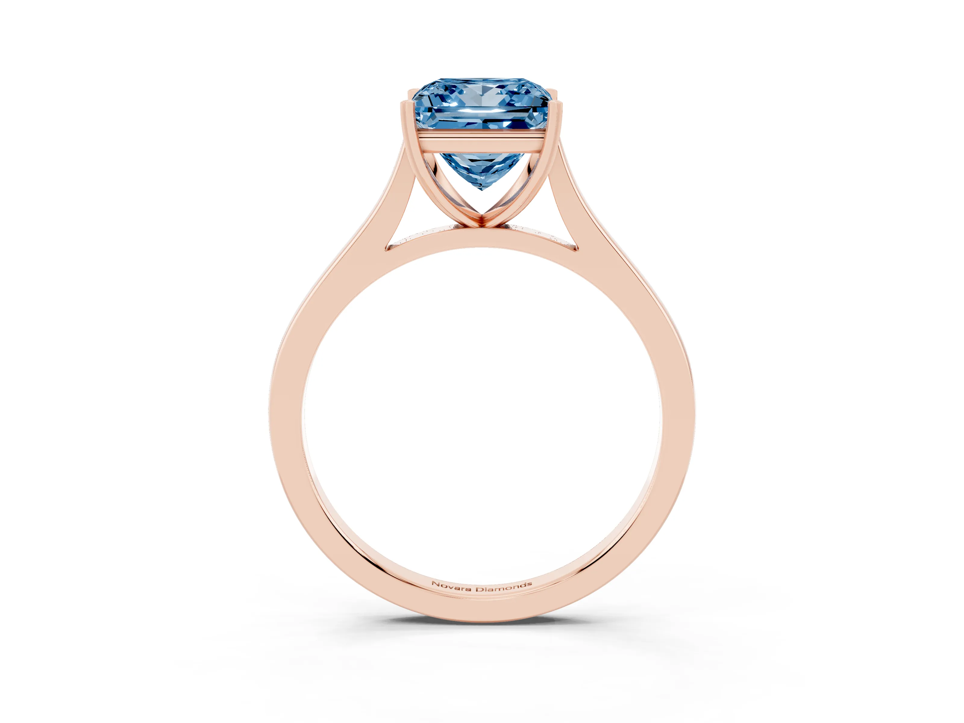 Fancy Blue Princess Cut Diamond Solitaire Heart Prong Engagement Ring Set in Rose gold with Tapered Band