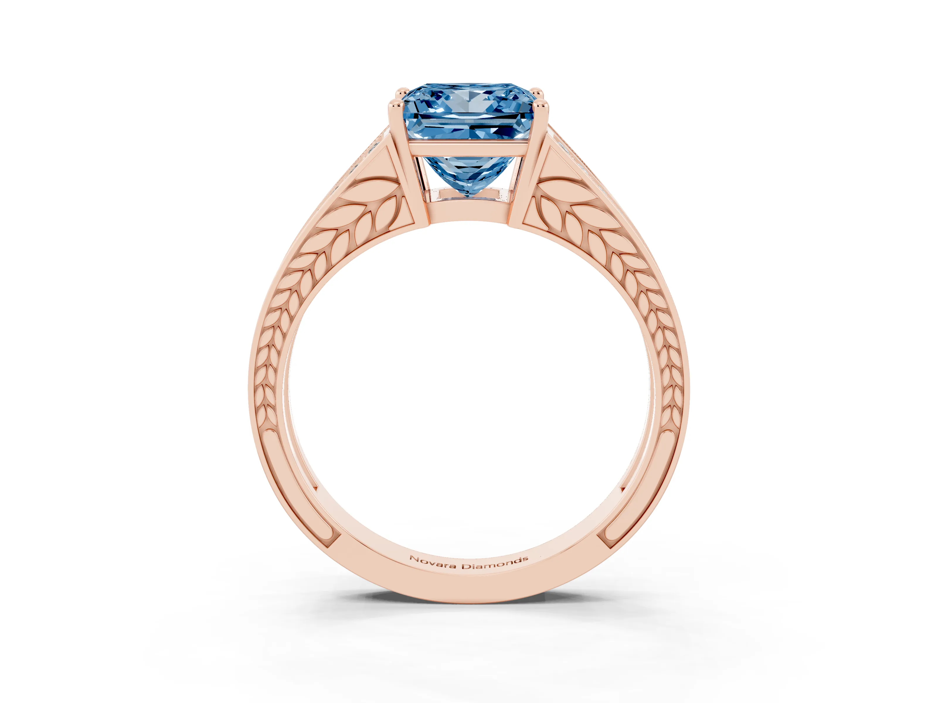 Fancy Blue Princess Cut Diamond Split Shank Ring Set in Rose gold with Pavé Band and Prong Setting