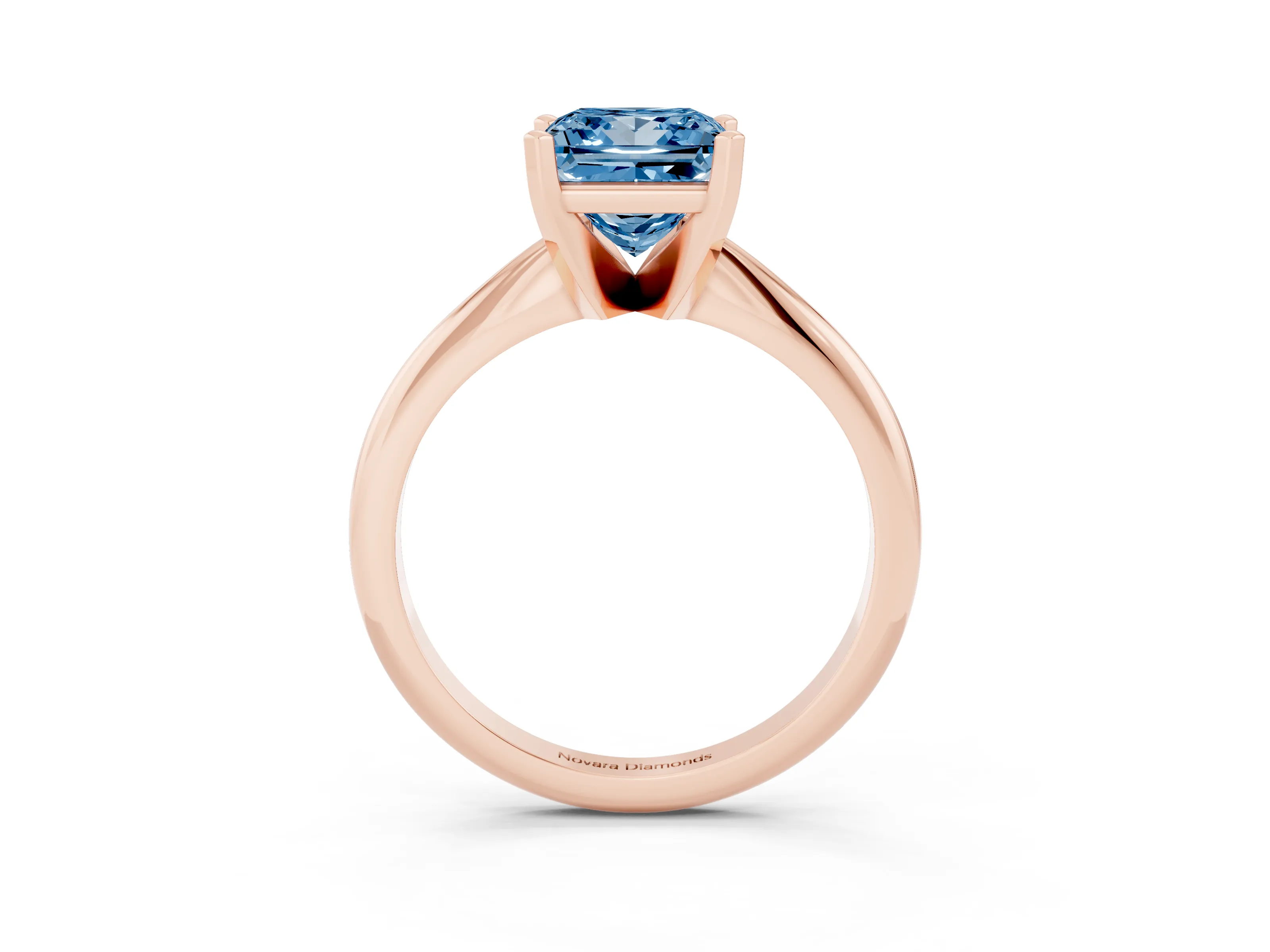 Fancy Blue Princess Cut Diamond Solitaire Ring Set in Rose gold with Prong Setting on a Plain Round Band