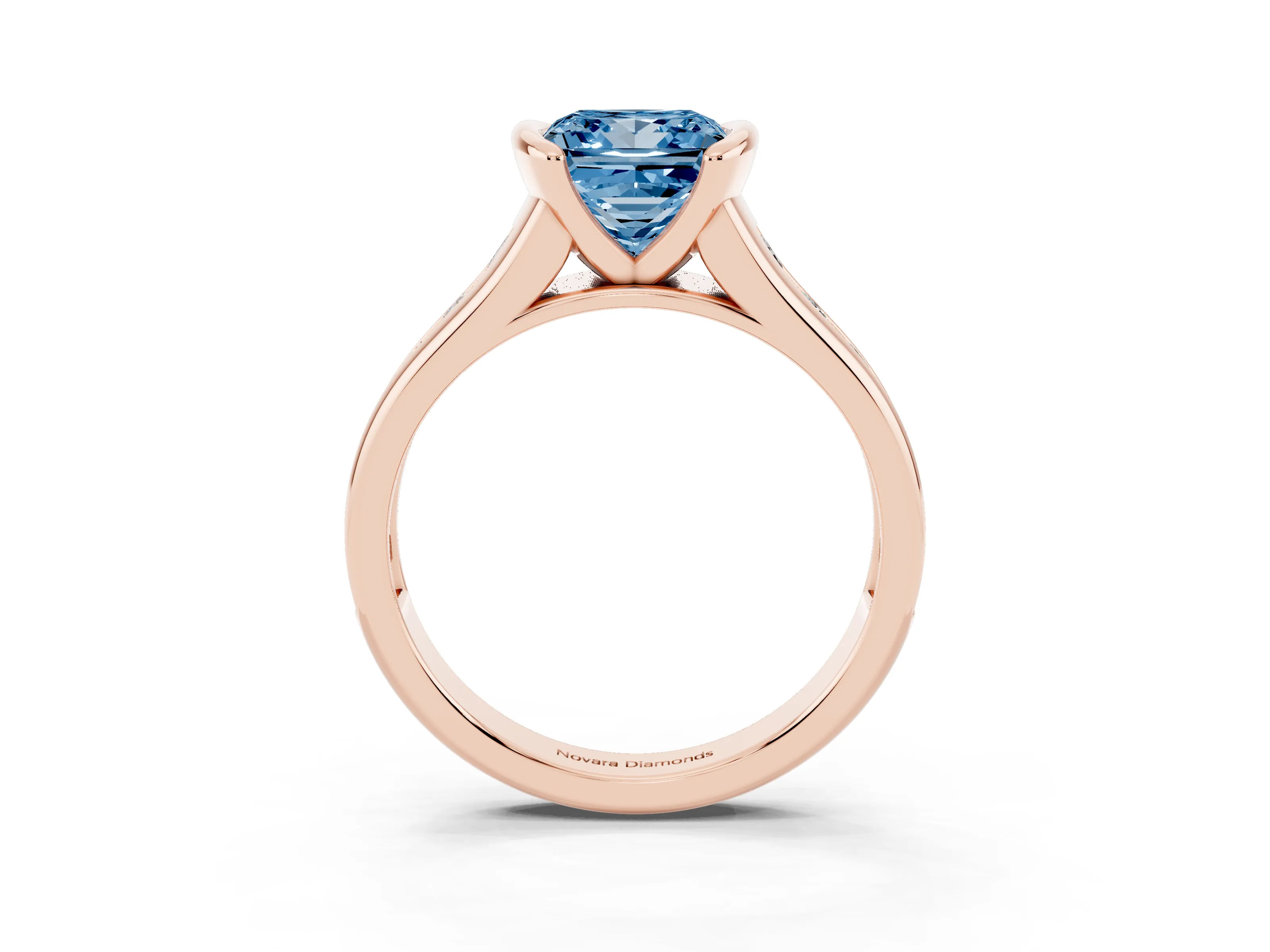 Fancy Blue Princess Cut Diamond Bezel-Set Solitaire Ring Set in Rose gold with Channel-Set Band