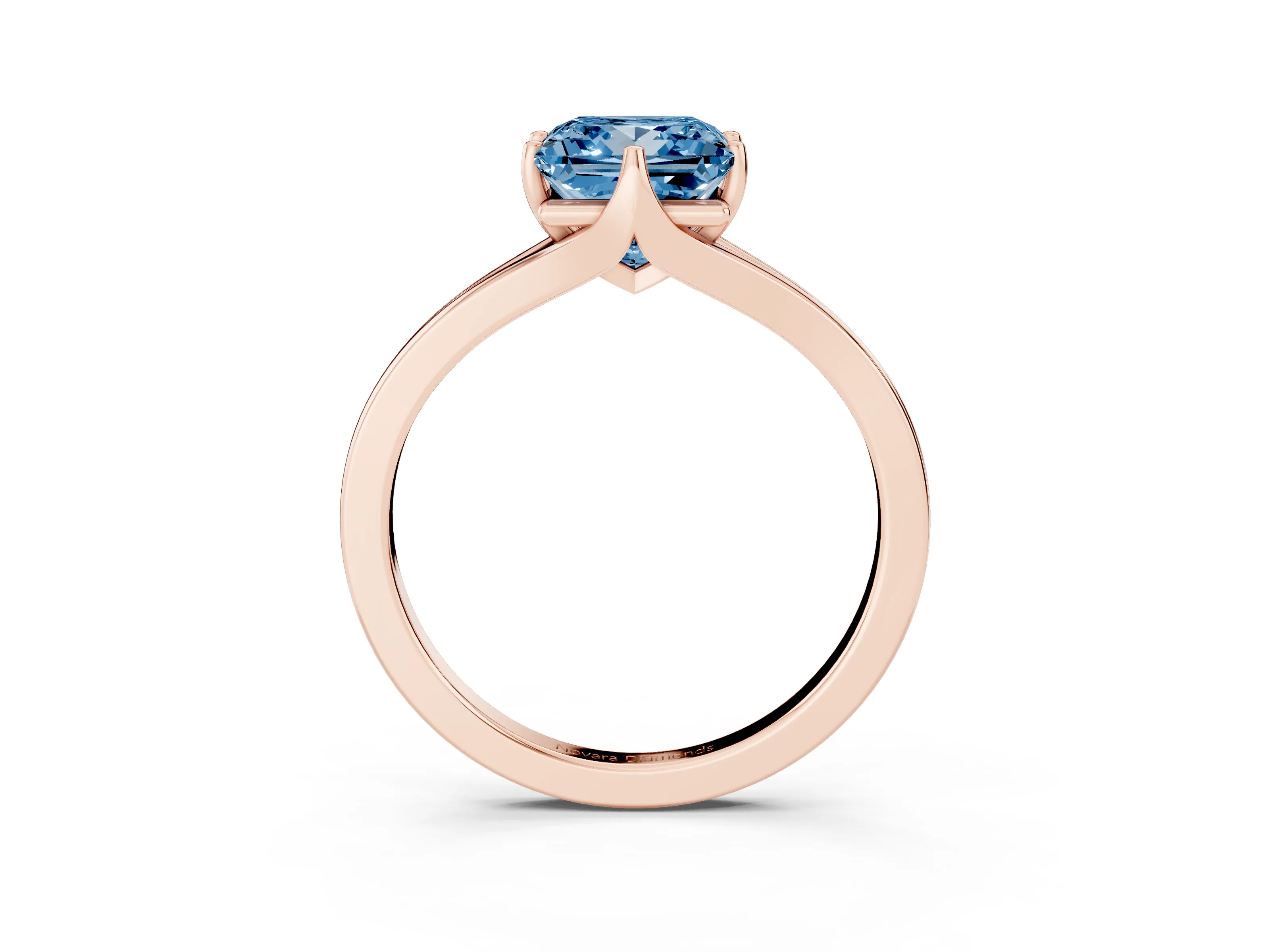 Fancy Blue Princess Cut Diamond Solitaire Ring Set in Rose gold with Polished Tapered Band and Prong Setting