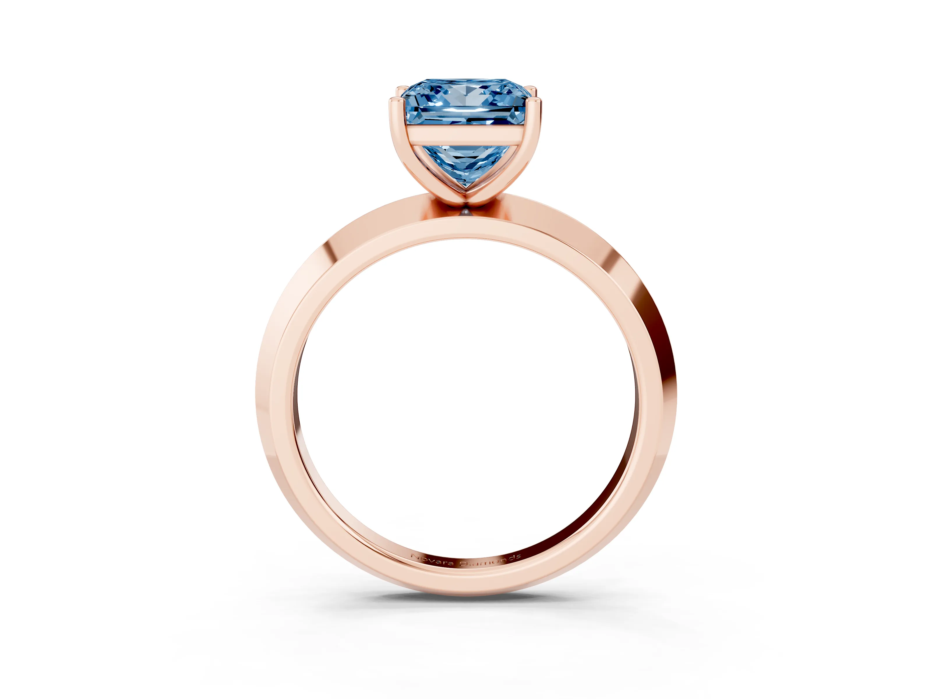 Fancy Blue Princess Cut Diamond Solitaire Engagement Ring Set in Rose gold with Flat Band and Prong Setting