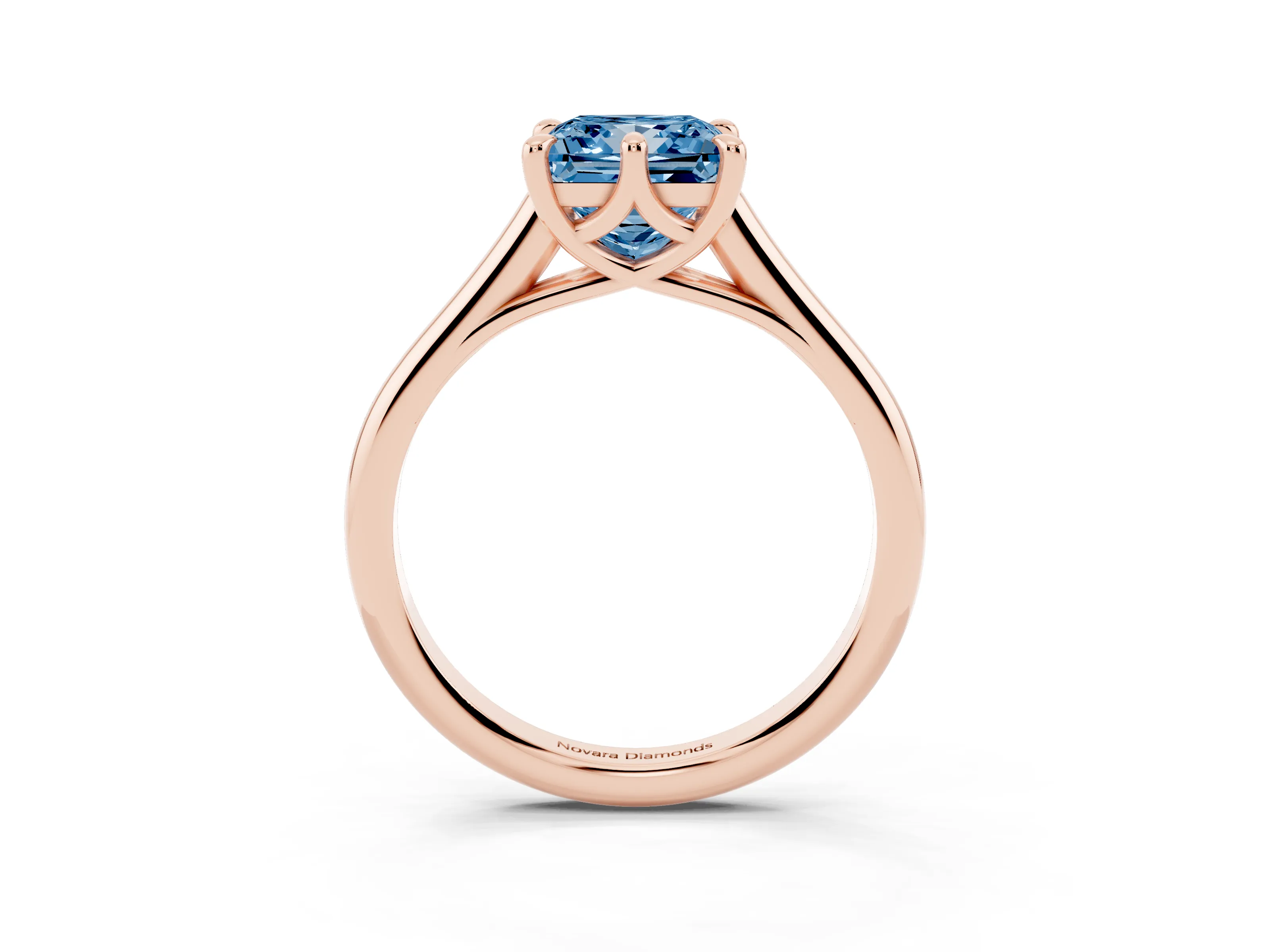 Fancy Blue Princess Cut Diamond Solitaire Engagement Ring Set in Rose gold with Prong Setting and Plain Classic Band