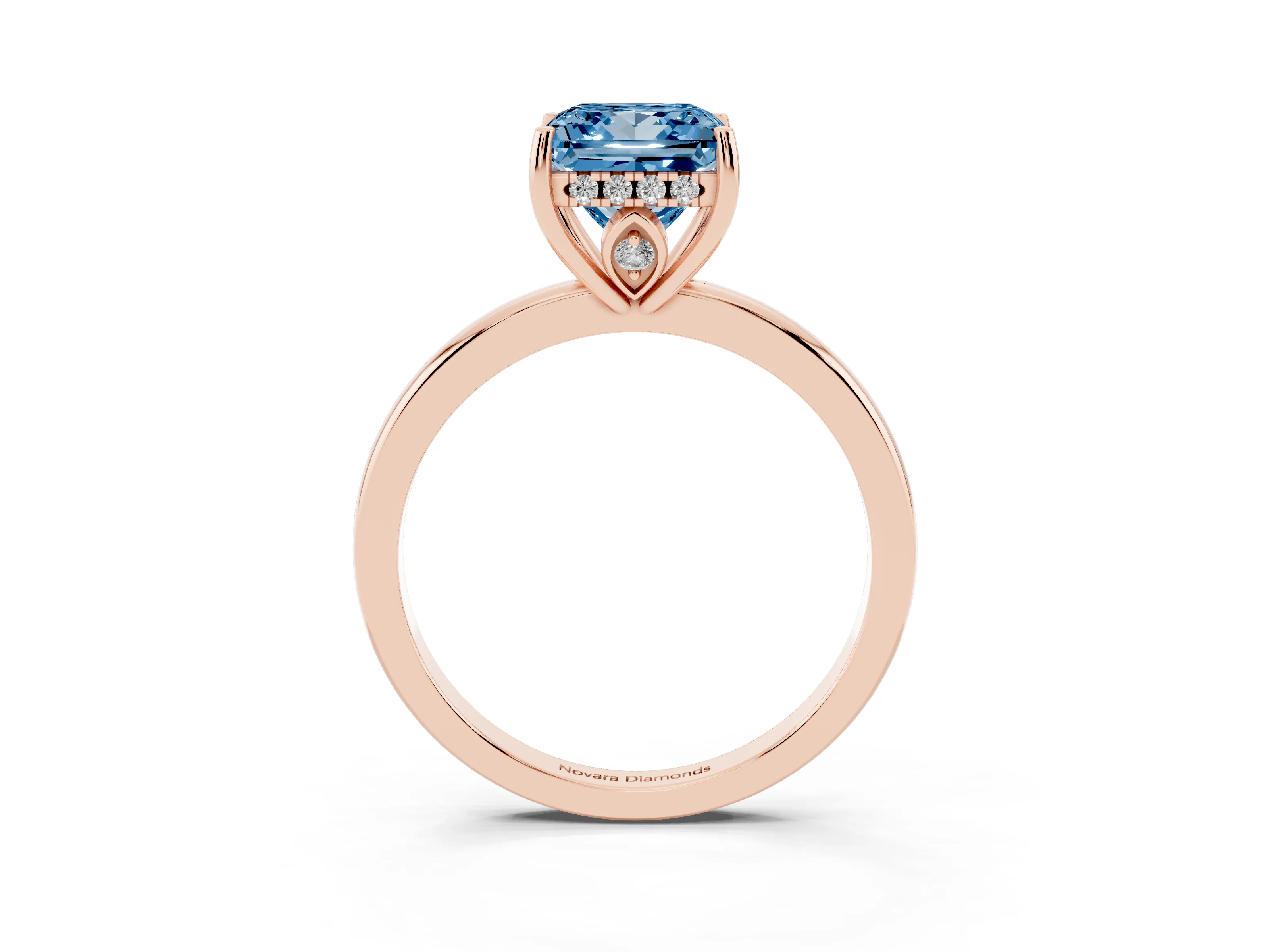 Fancy Blue Princess Cut Diamond Solitaire Ring Set in Rose gold with Plain Band and Prong Setting