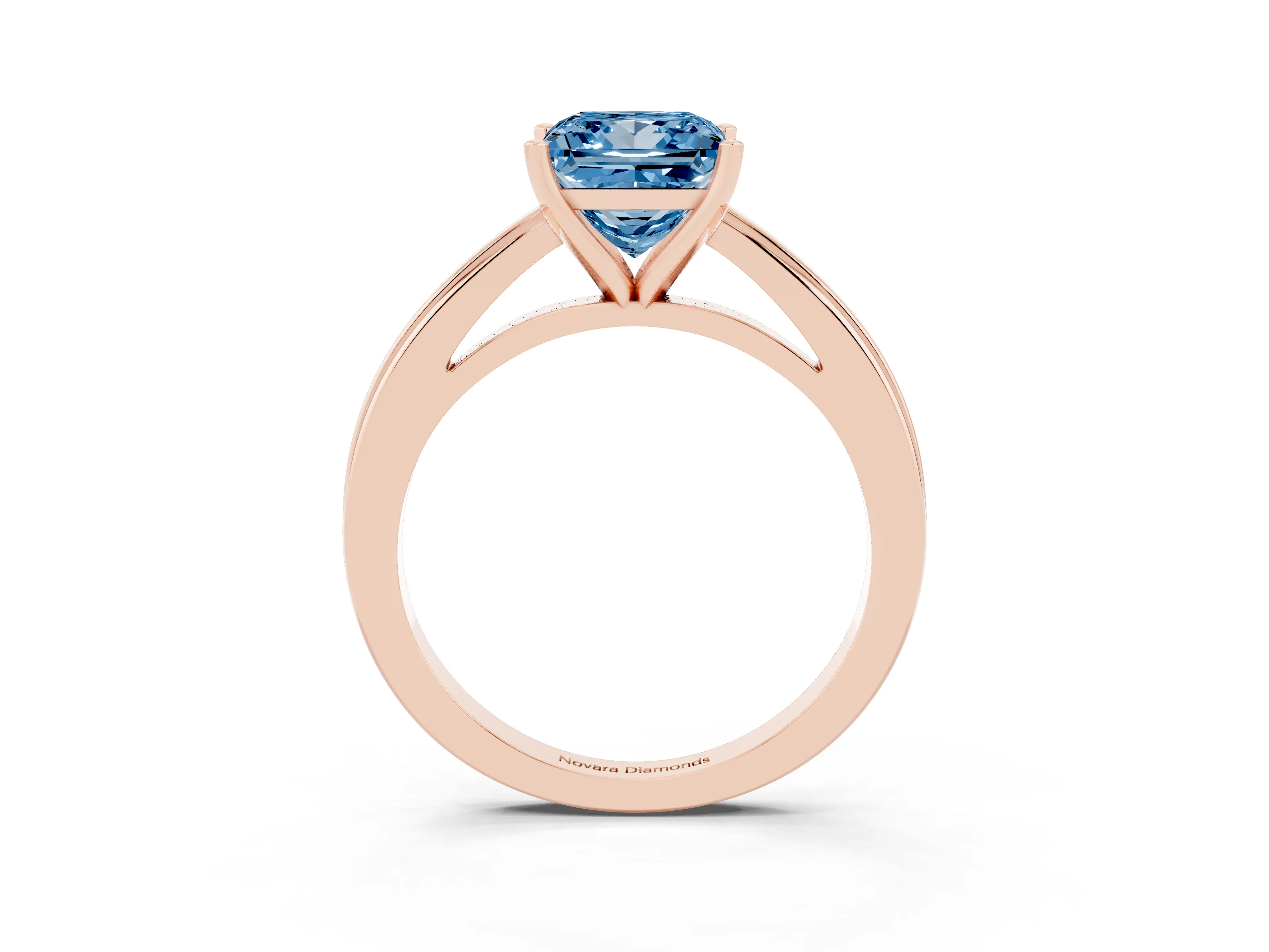 Fancy Blue Princess Cut Diamond Solitaire Ring Set in Rose gold with Prong Setting and Classic Band