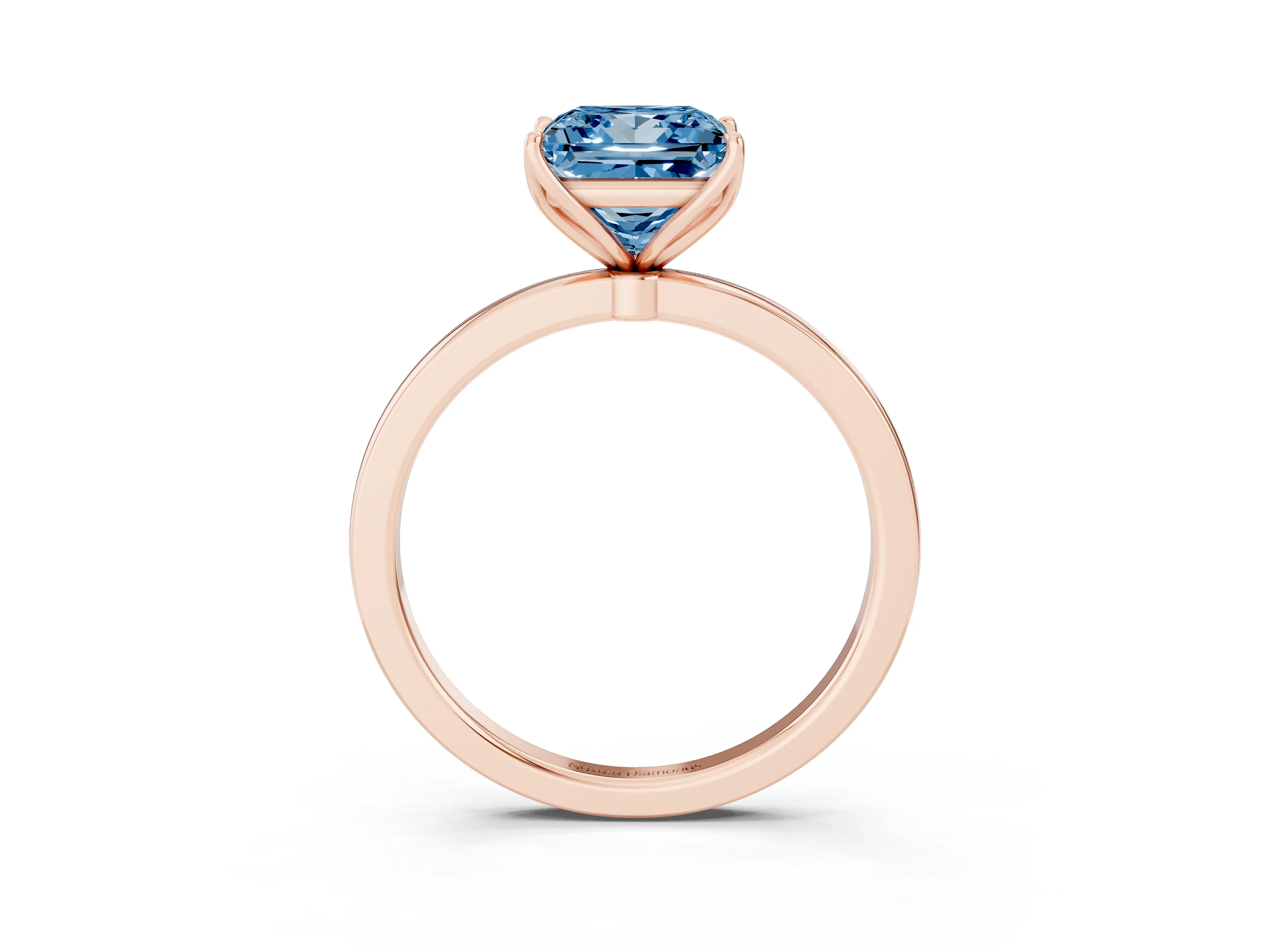 Fancy Blue Princess Cut Diamond Solitaire Ring Set in Rose gold with Prong Setting and Thin Polished Band