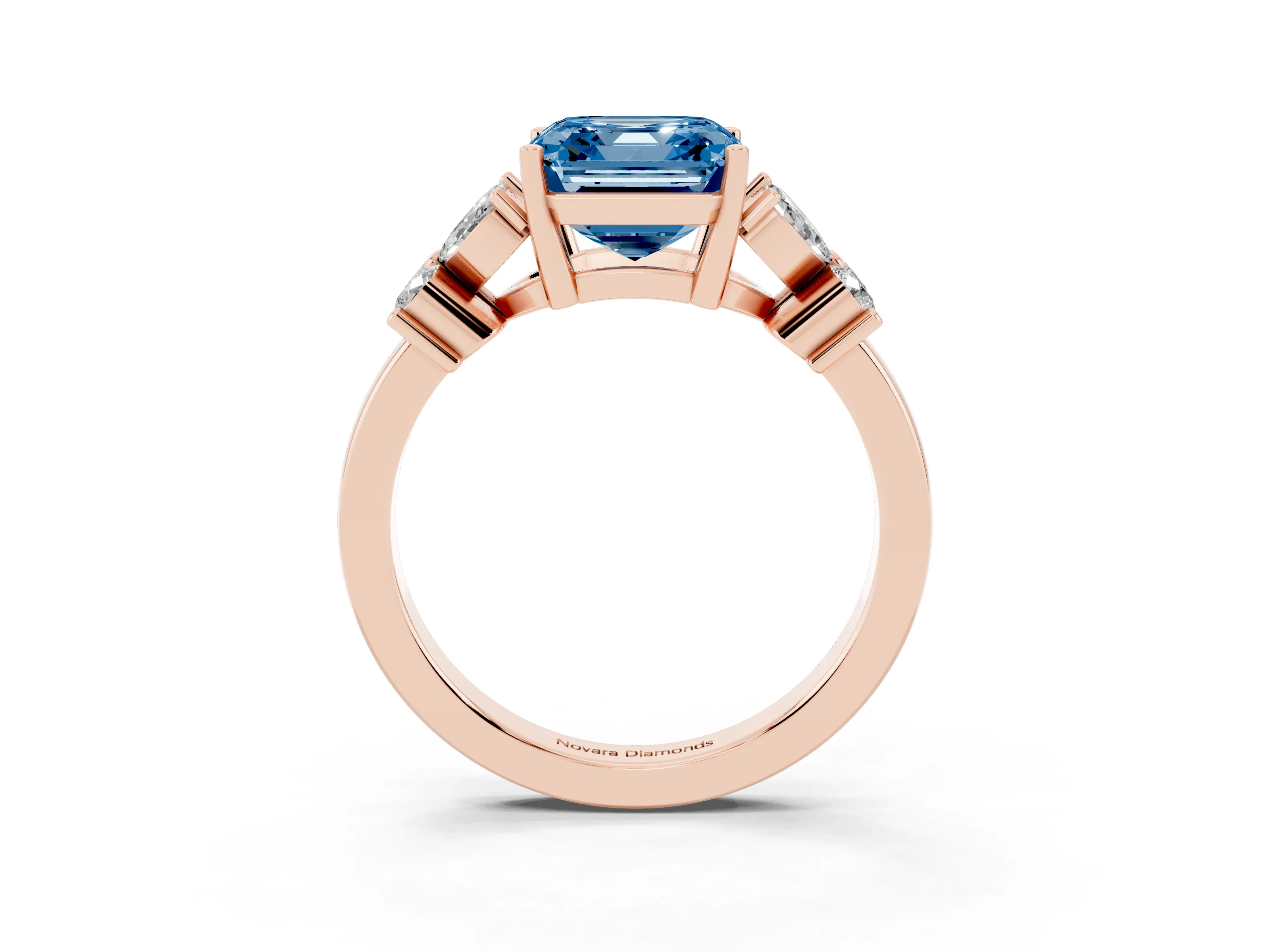 Fancy Blue Princess Cut Diamond Floral Cluster Ring Set in Rose gold with Marquise Petals and Prong Setting