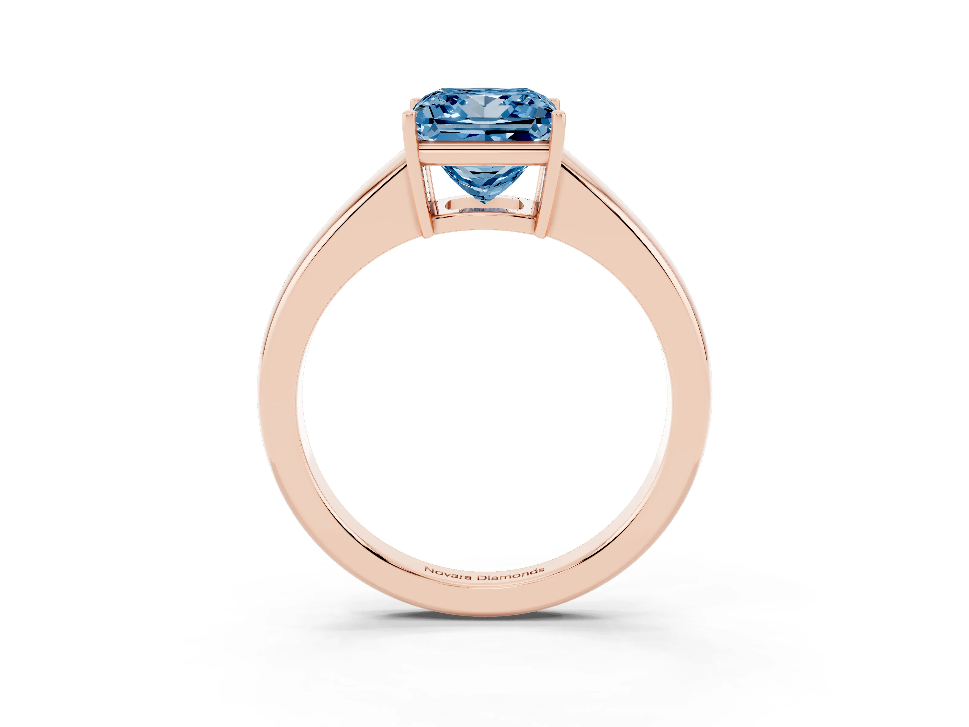 Fancy Blue Princess Cut Diamond Solitaire Ring Set in Rose gold with Tapered Band and Prong Setting