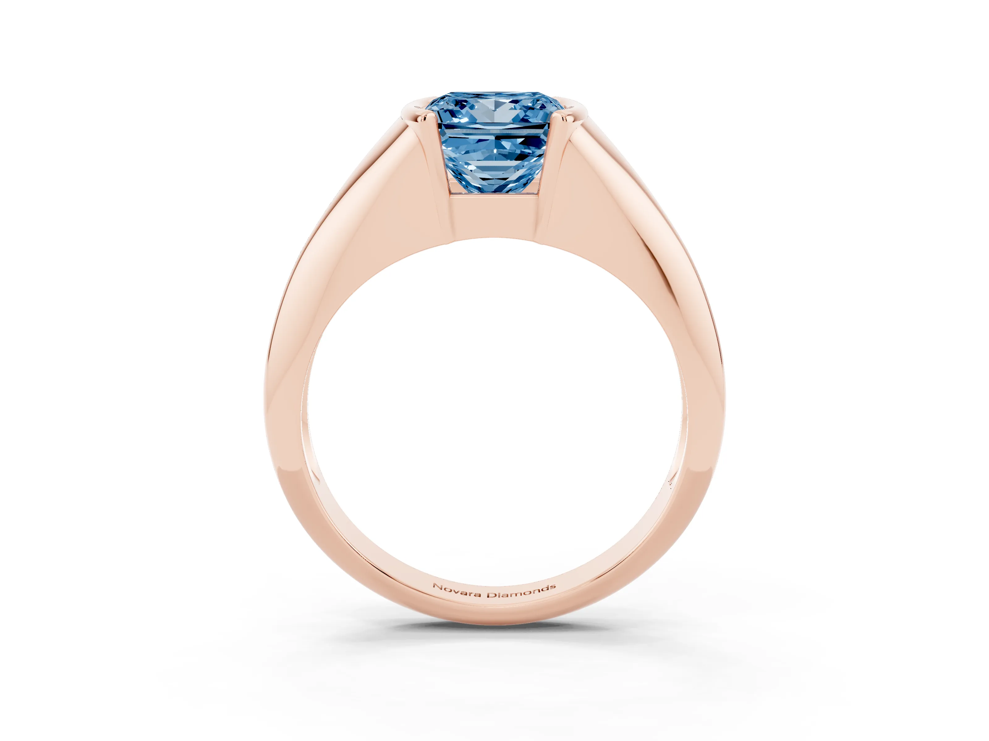 Fancy Blue Princess Cut Diamond Solitaire Tension Set Ring Set in Rose gold