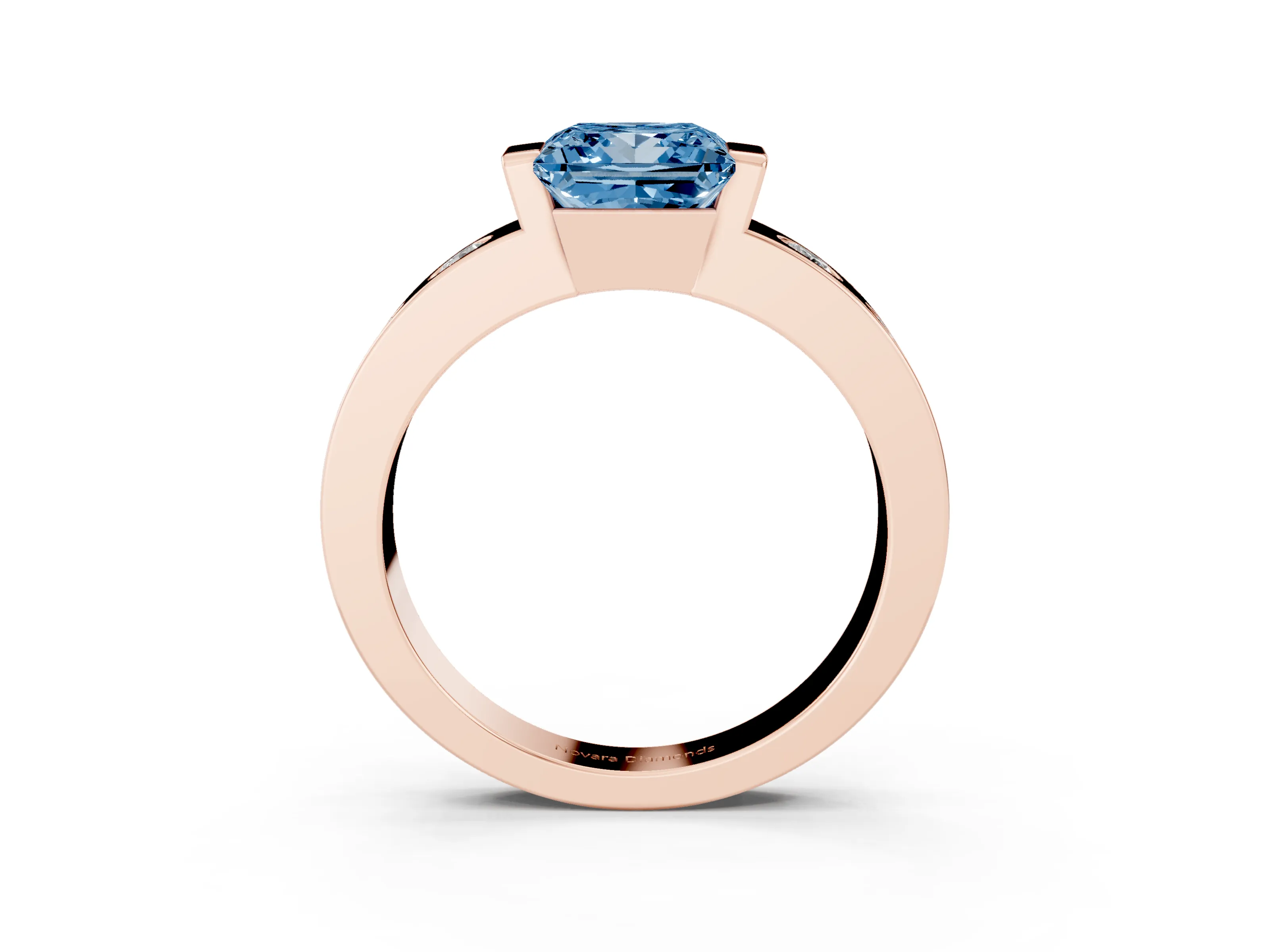 Fancy Blue Princess Cut Diamond Channel-Set Band Ring Set in Rose gold with Bezel Prong Setting