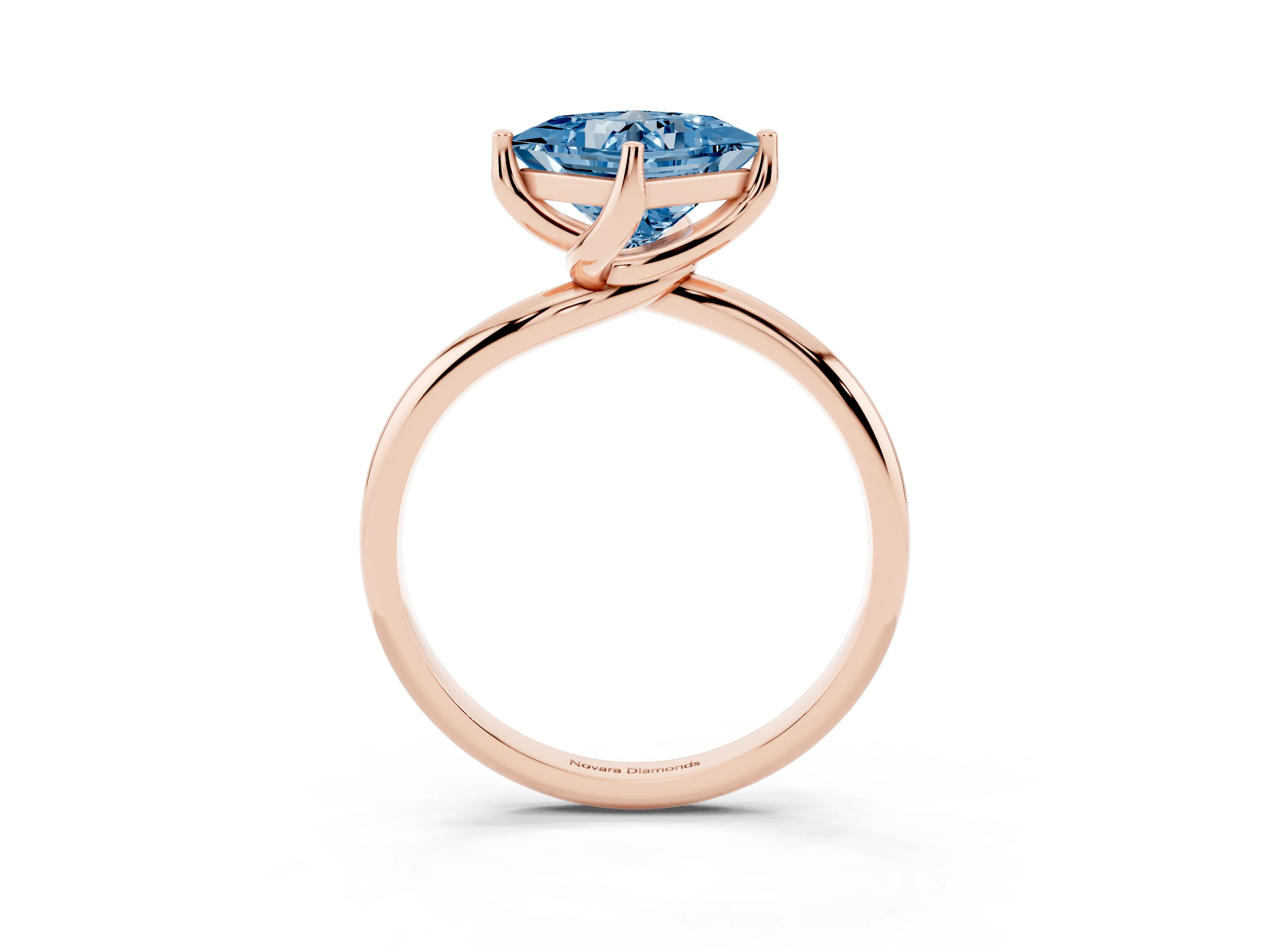 Fancy Blue Princess Cut Diamond Solitaire Engagement Ring Set in Rose gold with Classic Plain Band