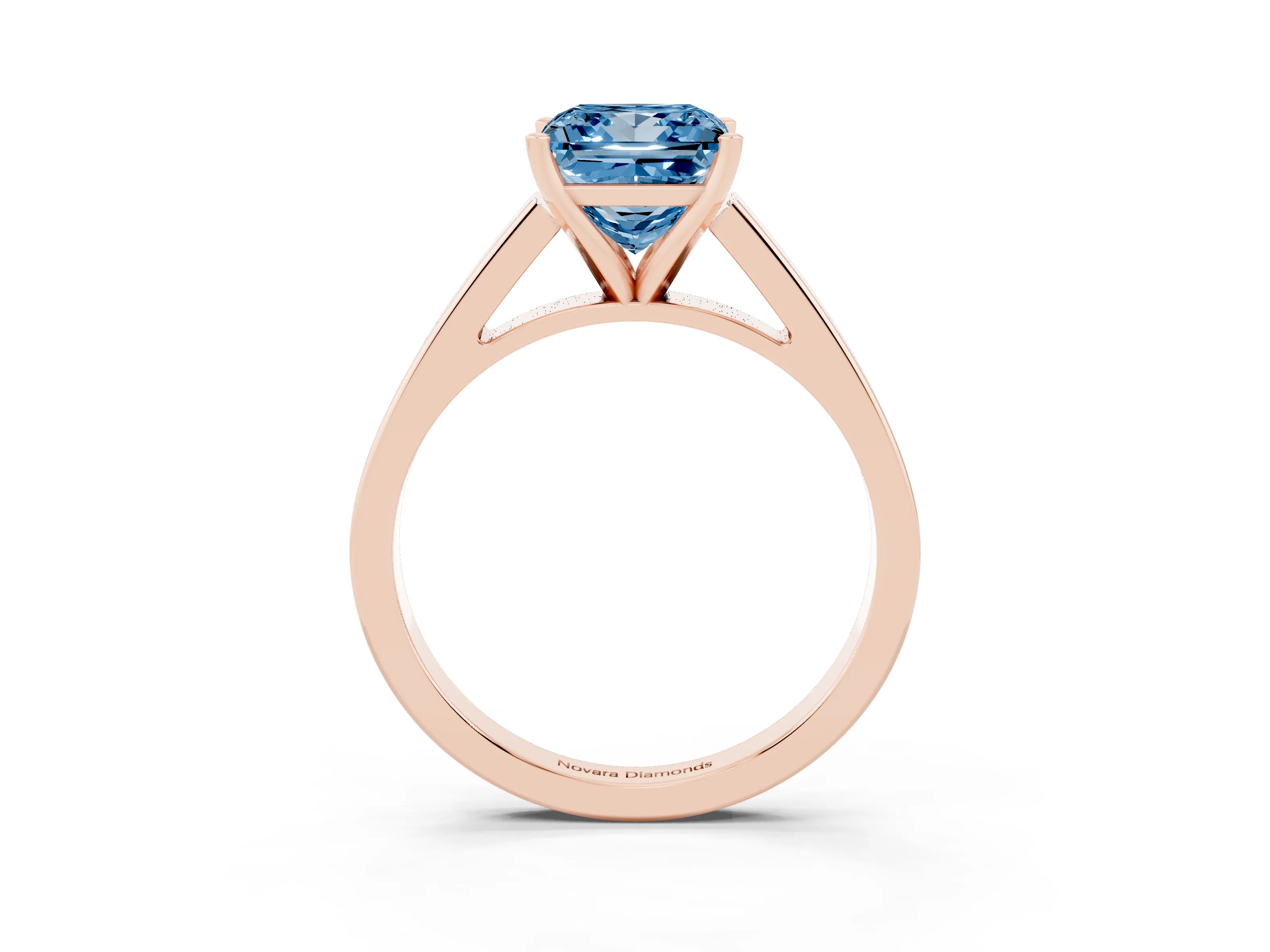 Fancy Blue Princess Cut Diamond Solitaire Engagement Ring Set in Rose gold with Prong Setting and Tapered Band