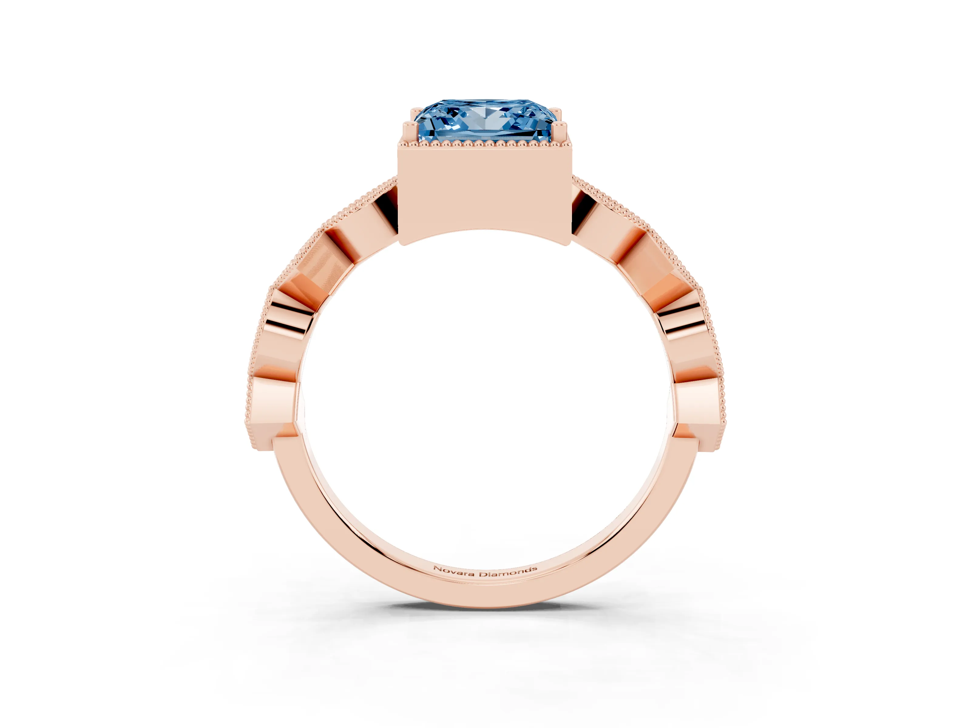 Fancy Blue Princess Cut Diamond Milgrain Marquise Twist Band Ring Set in Rose gold with Prong Setting