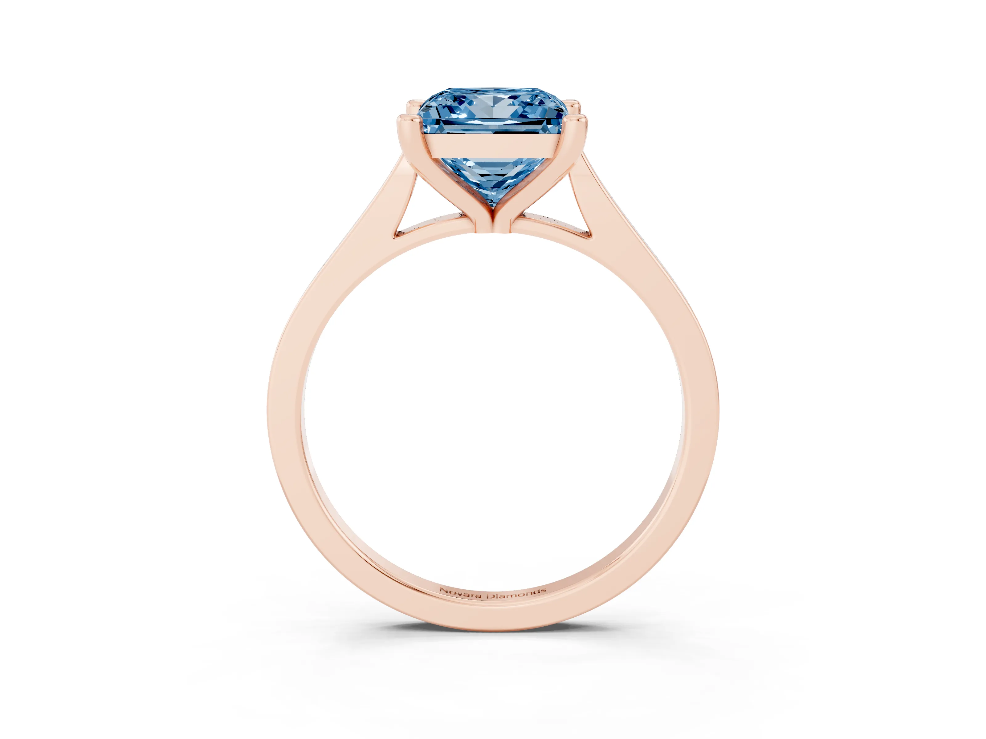 Fancy Blue Princess Cut Diamond Solitaire Ring Set in Rose gold with Prong Setting and Tapered Band