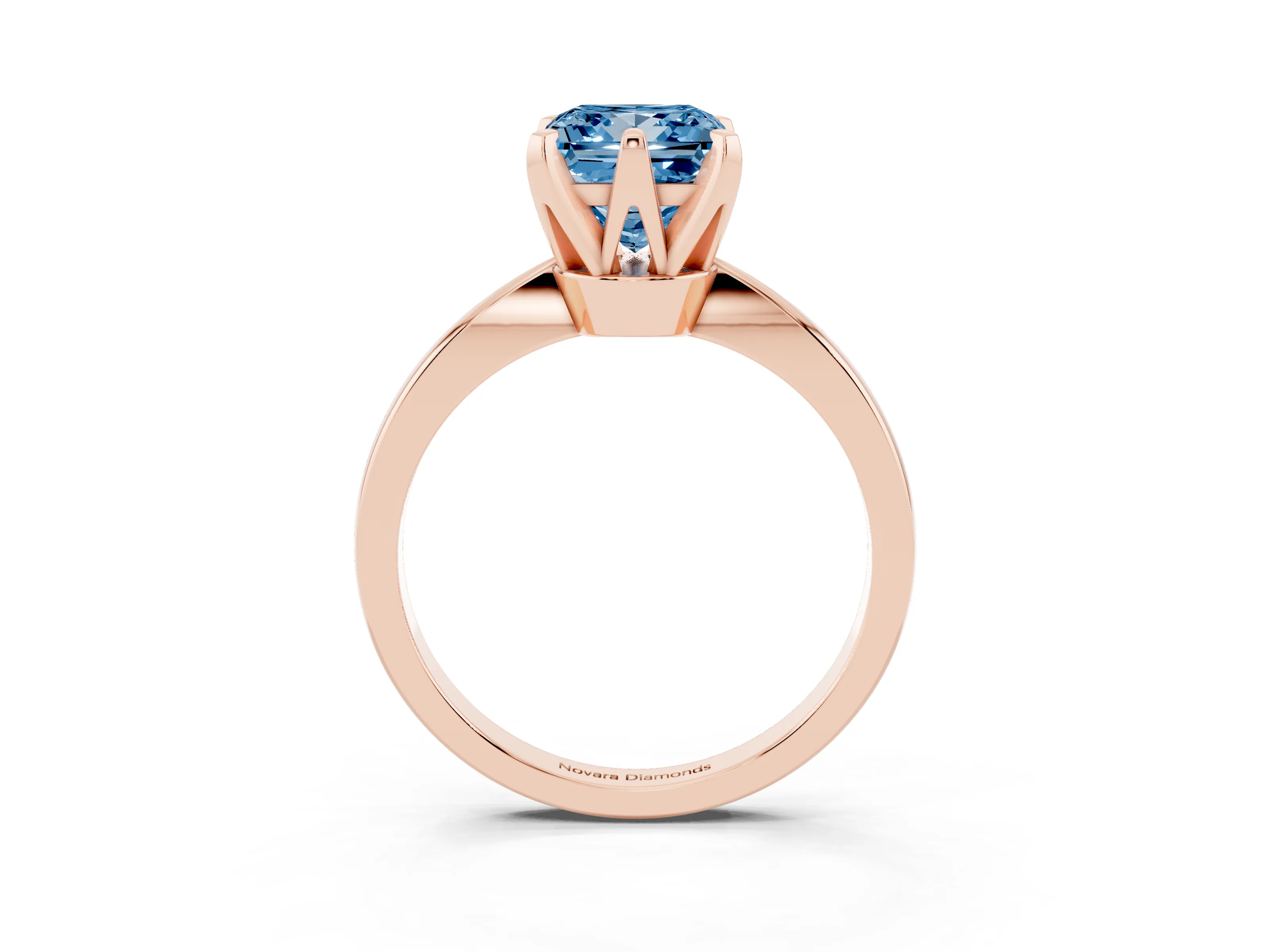 Fancy Blue Princess Cut Diamond Solitaire Engagement Ring Set in Rose gold with Slim Tapered Solitaire Band