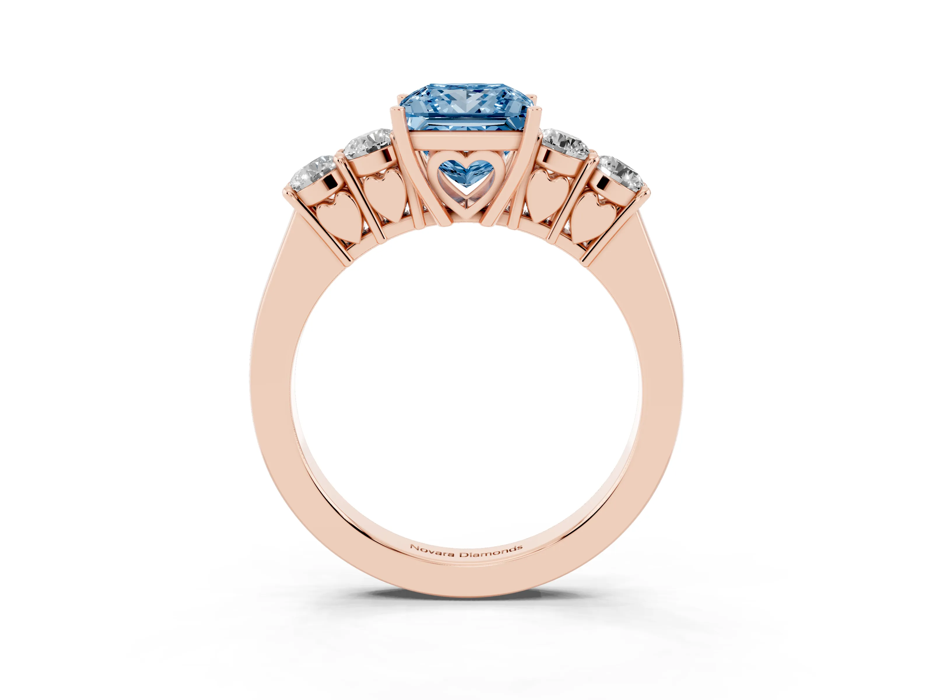 Fancy Blue Princess Cut Diamond Five-Stone Prong Set Band Ring Set in Rose gold with Polished Band