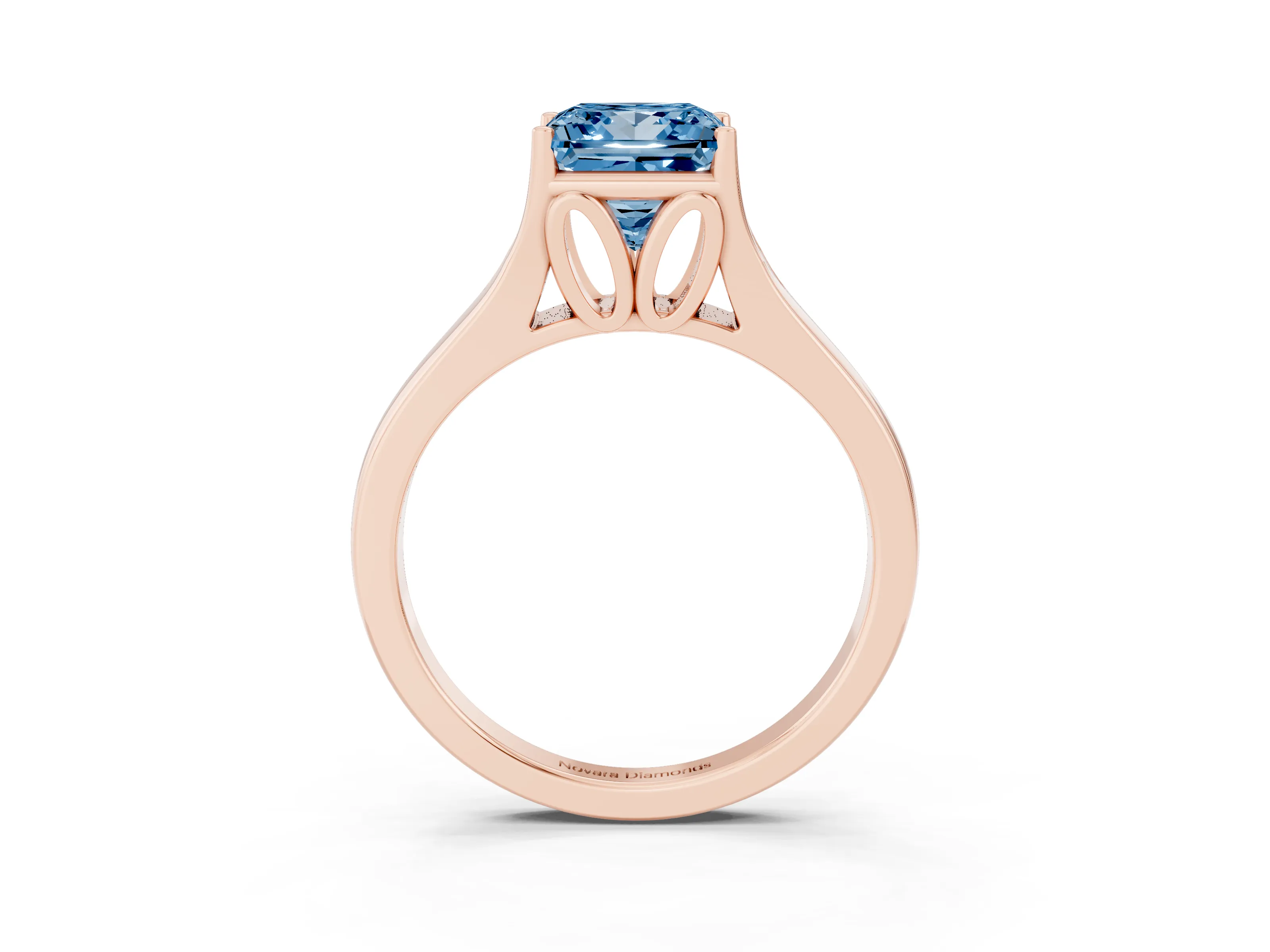 Fancy Blue Princess Cut Diamond Solitaire Ring Set in Rose gold with Arched Cathedral Band and Prong Setting