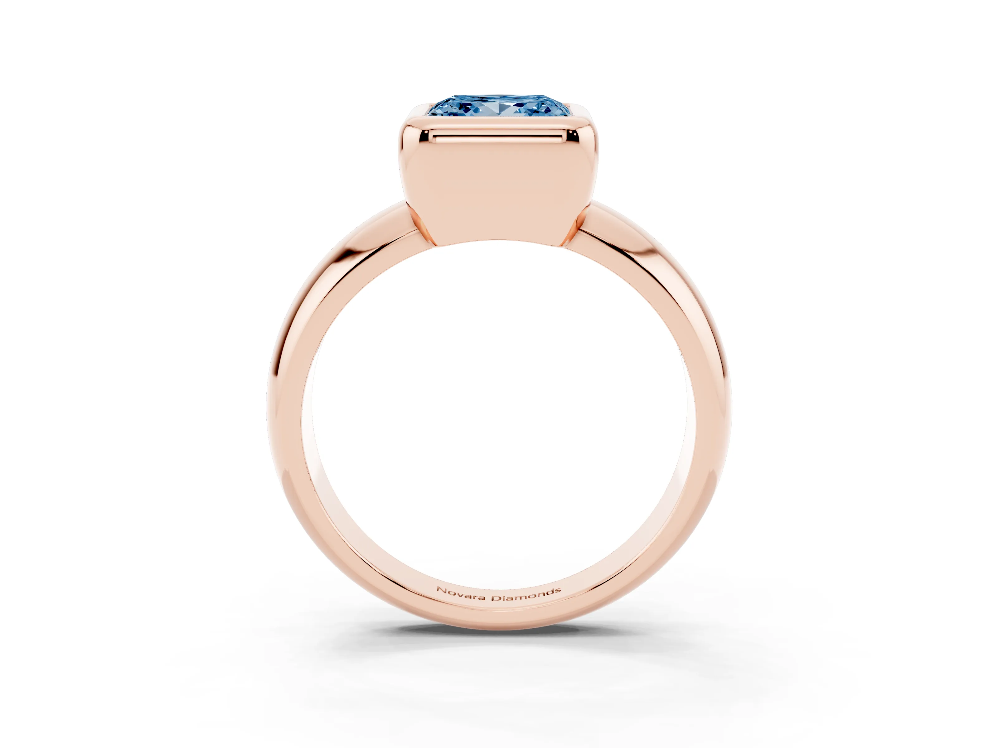Fancy Blue Bezel Set Princess Cut Diamond Solitaire Ring Set in Rose gold with Wide Band