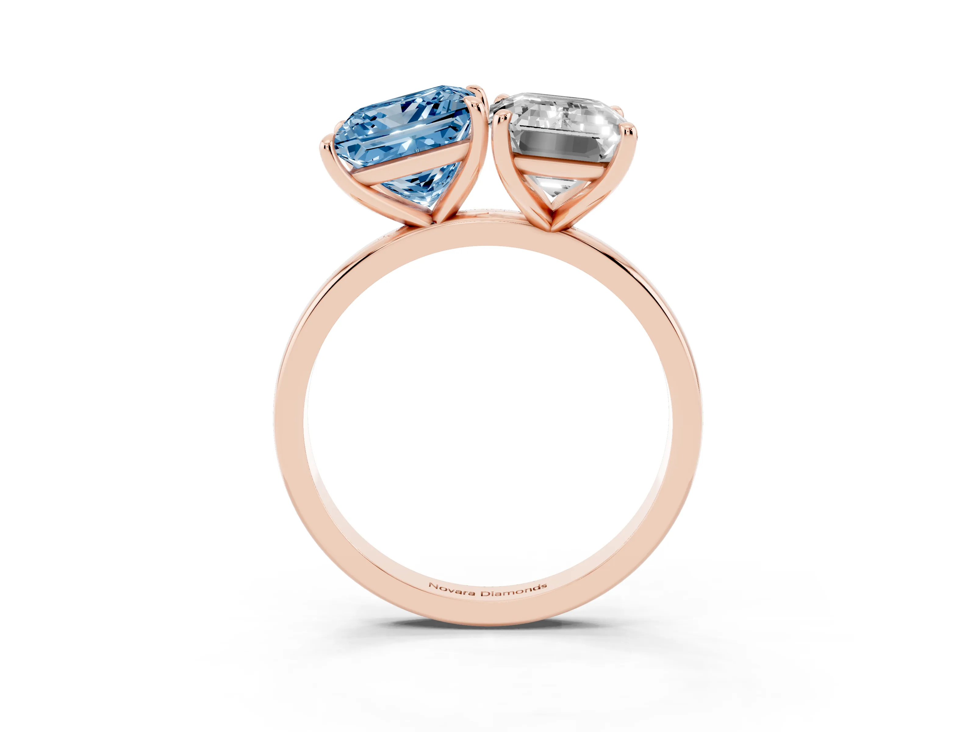 Fancy Blue Princess Cut and Emerald Cut Toi Moi Ring Set in Rose gold with Prong Setting
