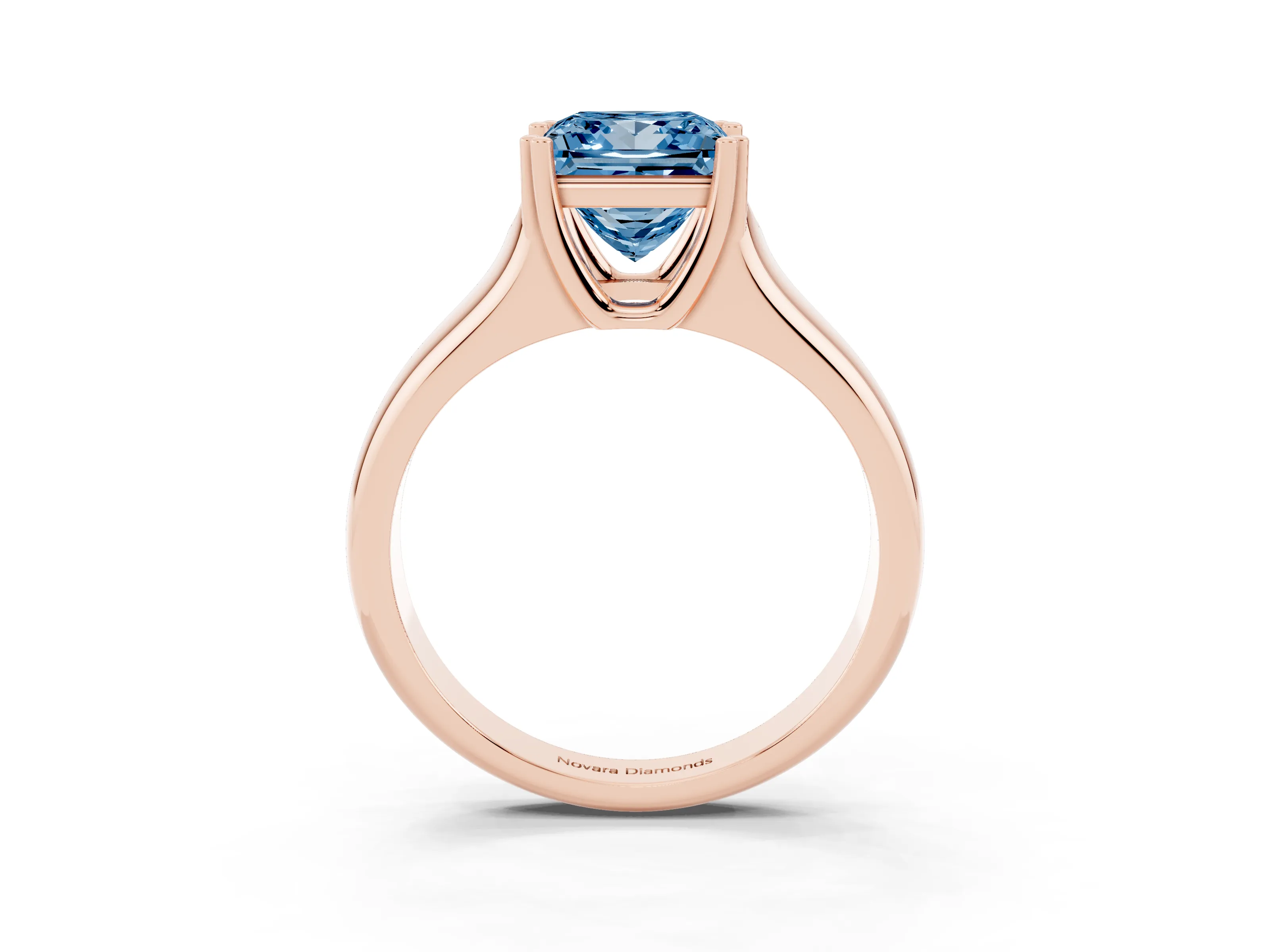 Fancy Blue Princess Cut Diamond Solitaire Ring Set in Rose gold with Wide Band and Prong Setting