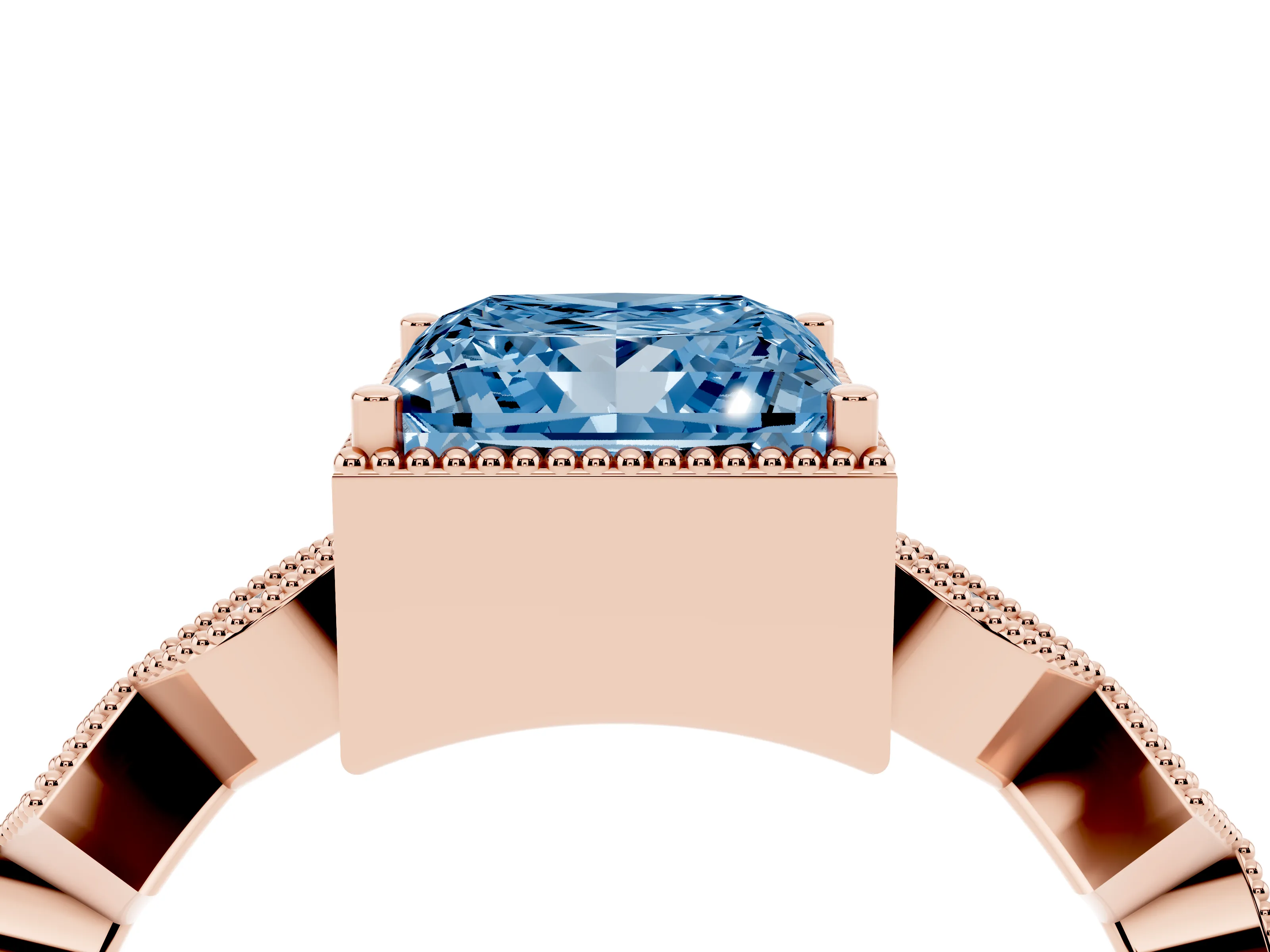 Fancy Blue Princess Cut Diamond Milgrain Marquise Twist Band Ring Set in Rose gold with Prong Setting