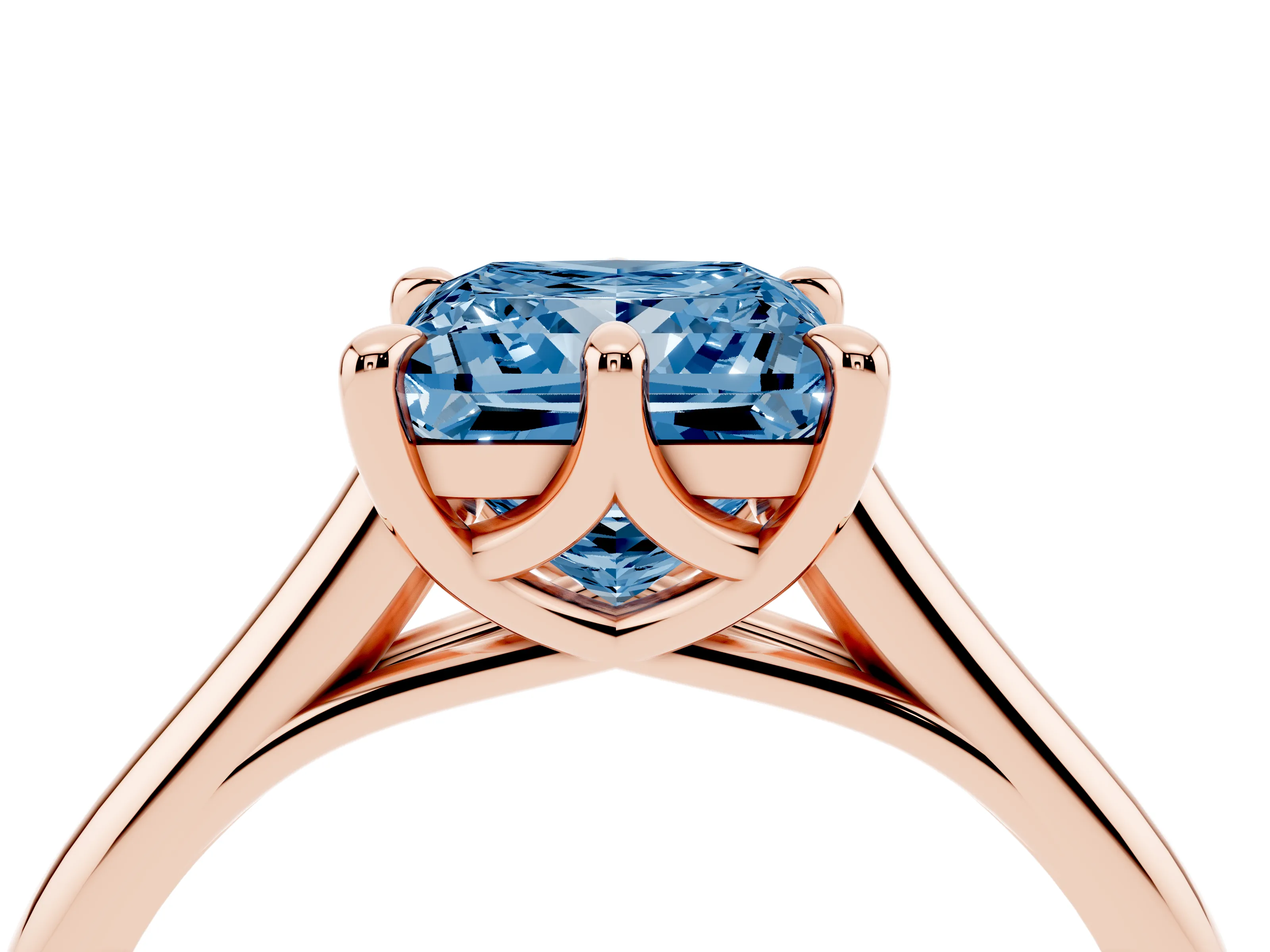 Fancy Blue Princess Cut Diamond Solitaire Engagement Ring Set in Rose gold with Prong Setting and Plain Classic Band