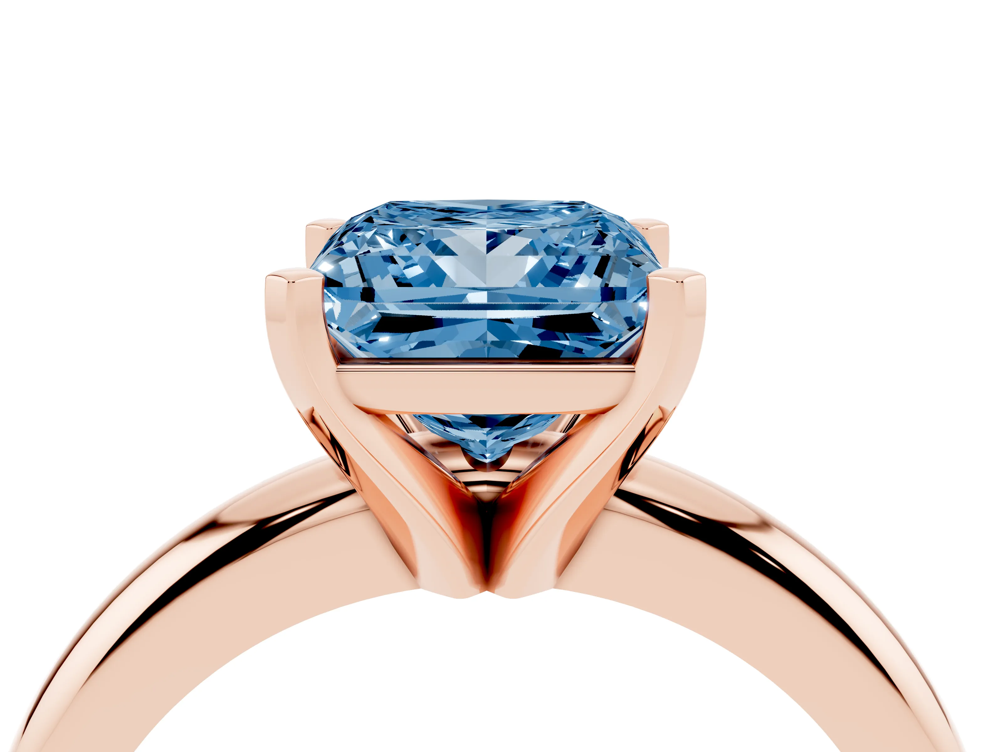 Fancy Blue Princess Cut Diamond Solitaire Engagement Ring Set in Rose gold with Round Band and Prong Setting