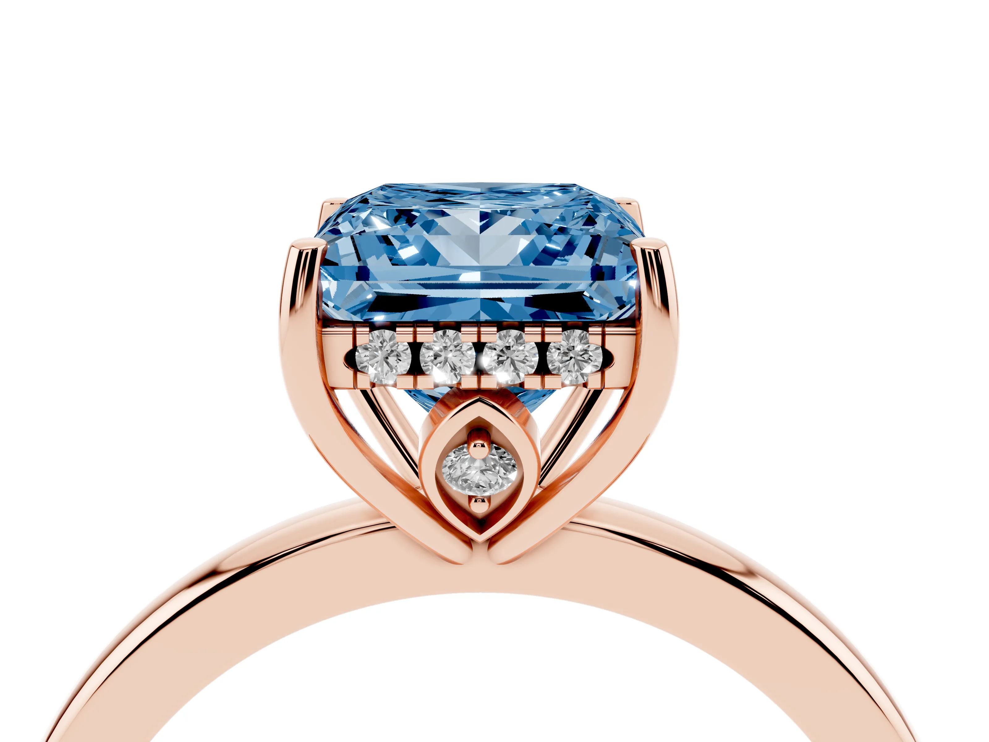 Fancy Blue Princess Cut Diamond Solitaire Ring Set in Rose gold with Plain Band and Prong Setting