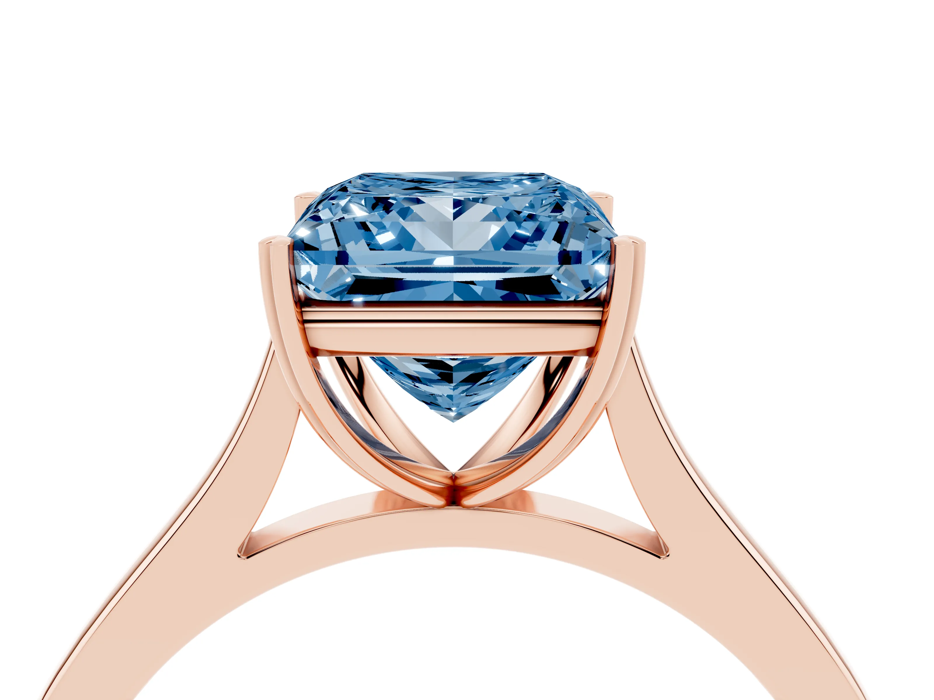 Fancy Blue Princess Cut Diamond Solitaire Heart Prong Engagement Ring Set in Rose gold with Tapered Band