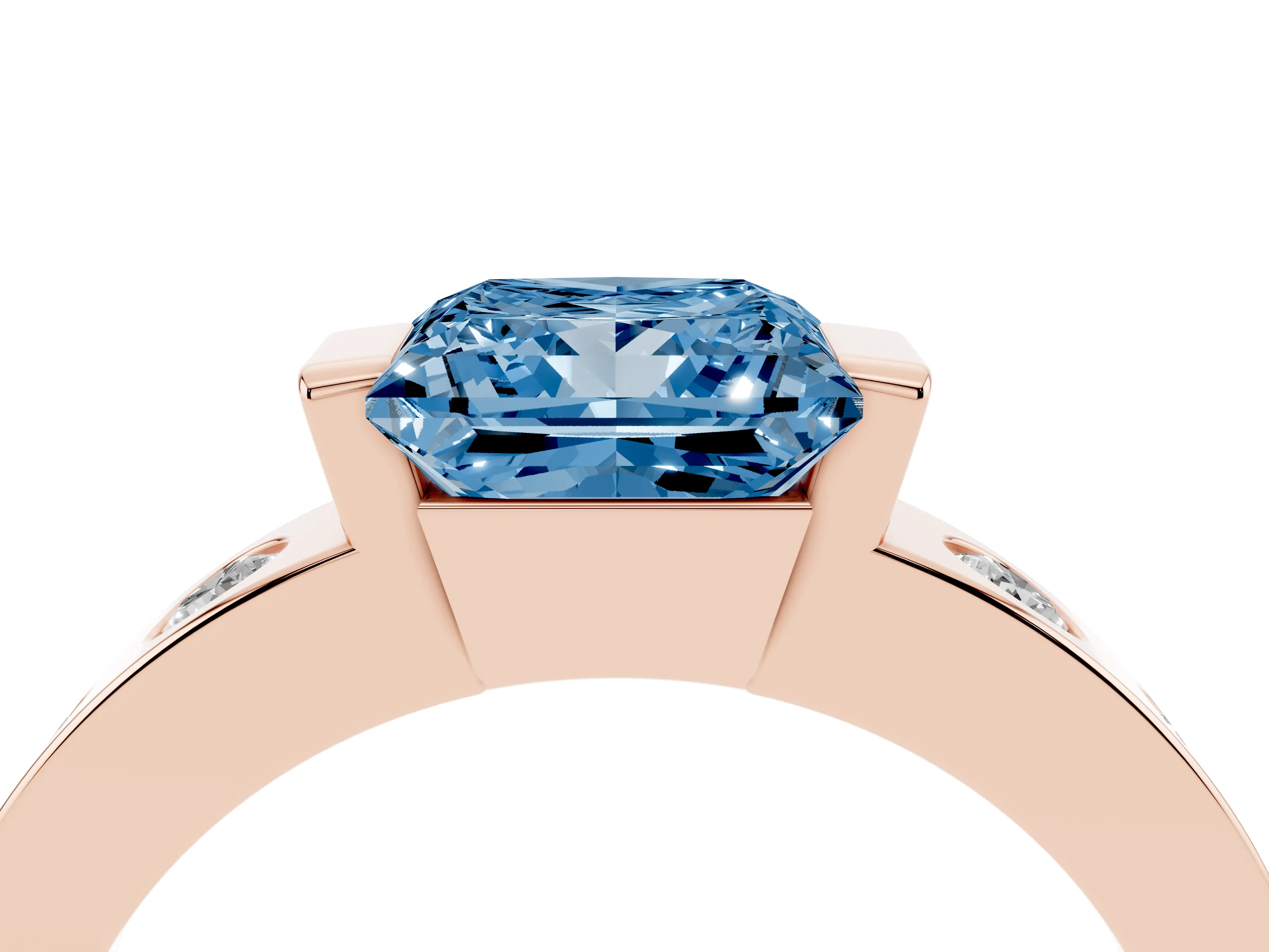 Fancy Blue Princess Cut Diamond Channel-Set Band Ring Set in Rose gold with Bezel Prong Setting