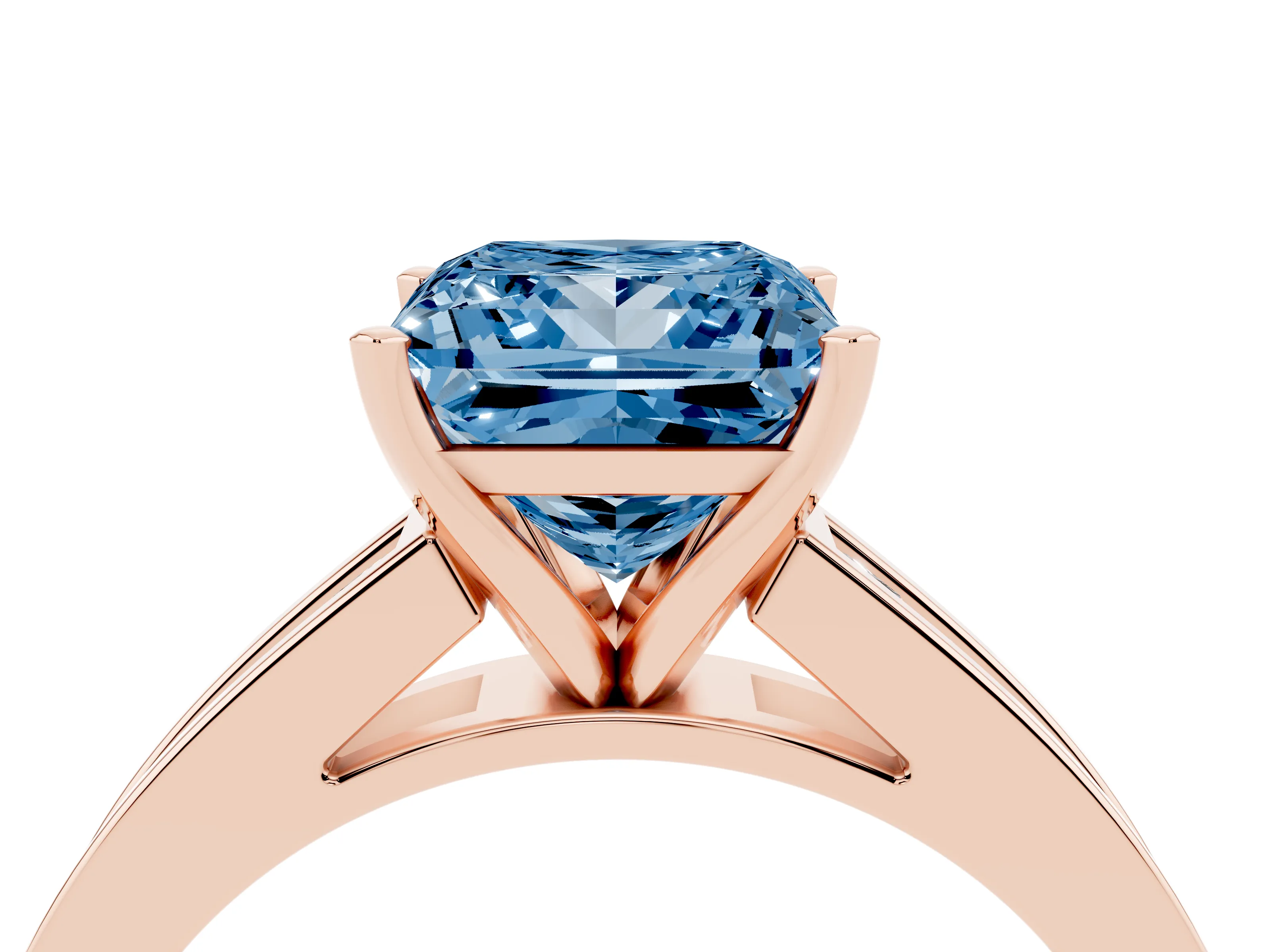 Fancy Blue Princess Cut Diamond Solitaire Ring Set in Rose gold with Channel-Set Band and Prong Setting