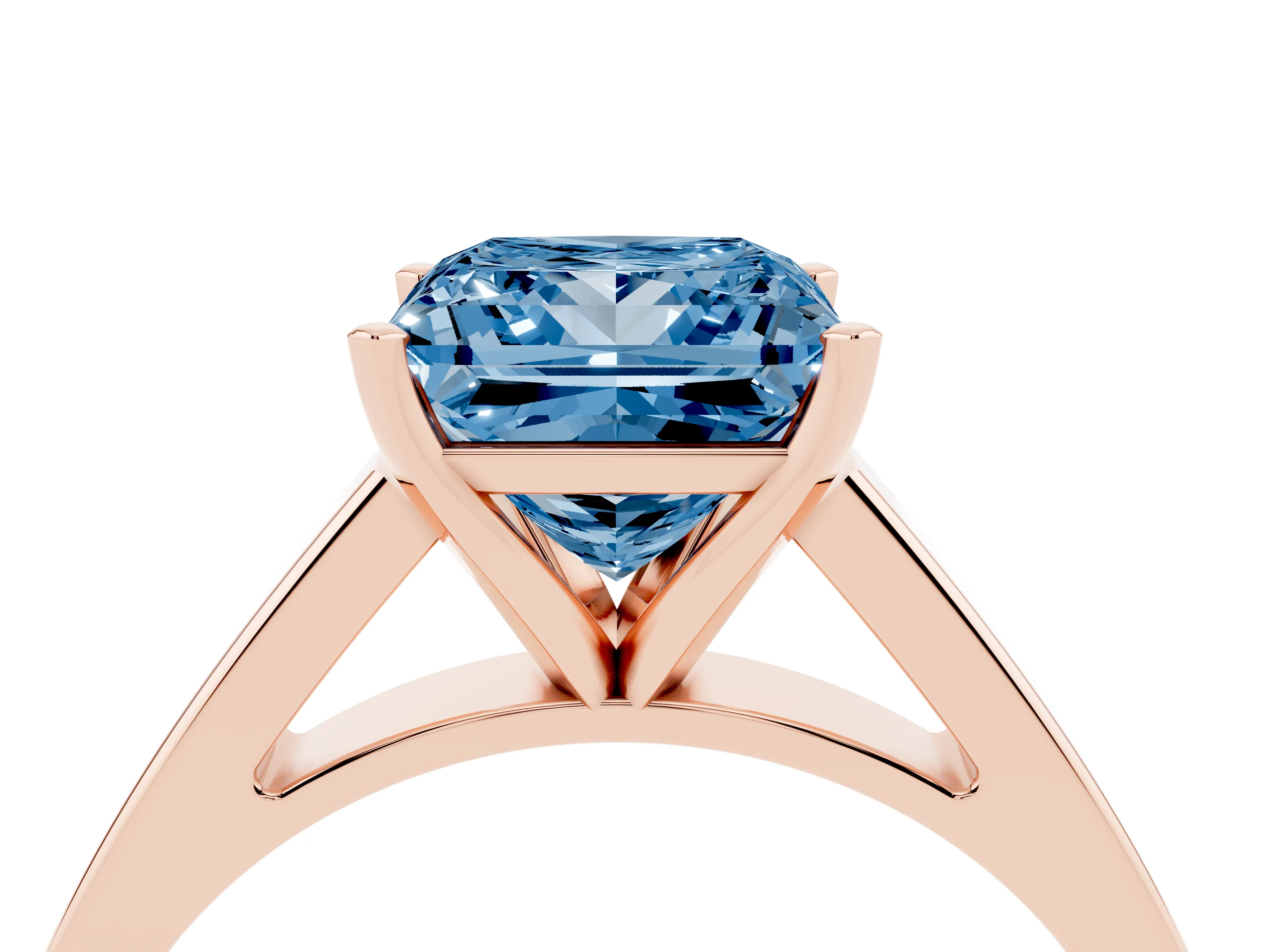 Fancy Blue Princess Cut Diamond Solitaire Engagement Ring Set in Rose gold with Prong Setting and Tapered Band