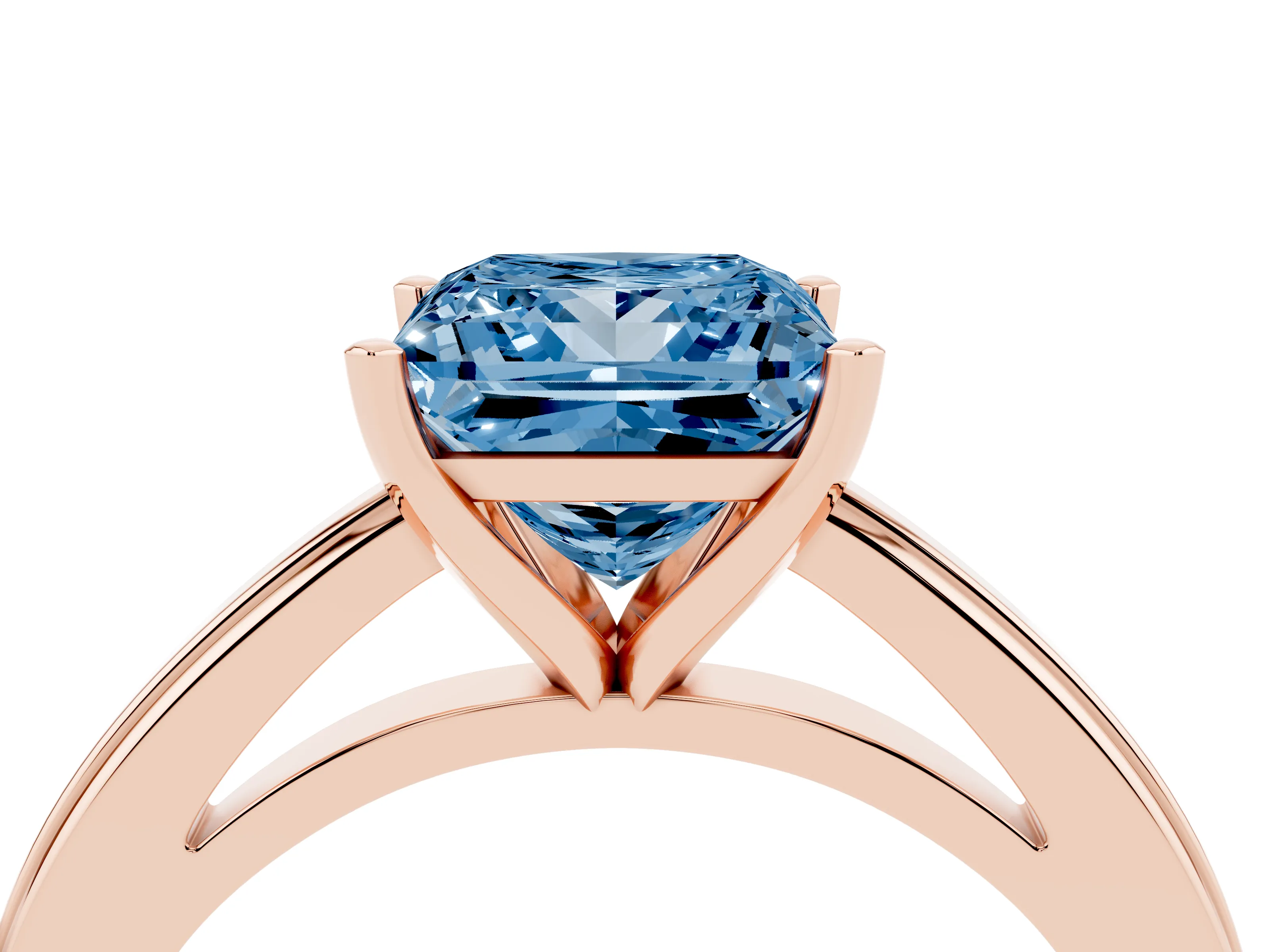 Fancy Blue Princess Cut Diamond Solitaire Ring Set in Rose gold with Prong Setting and Classic Band