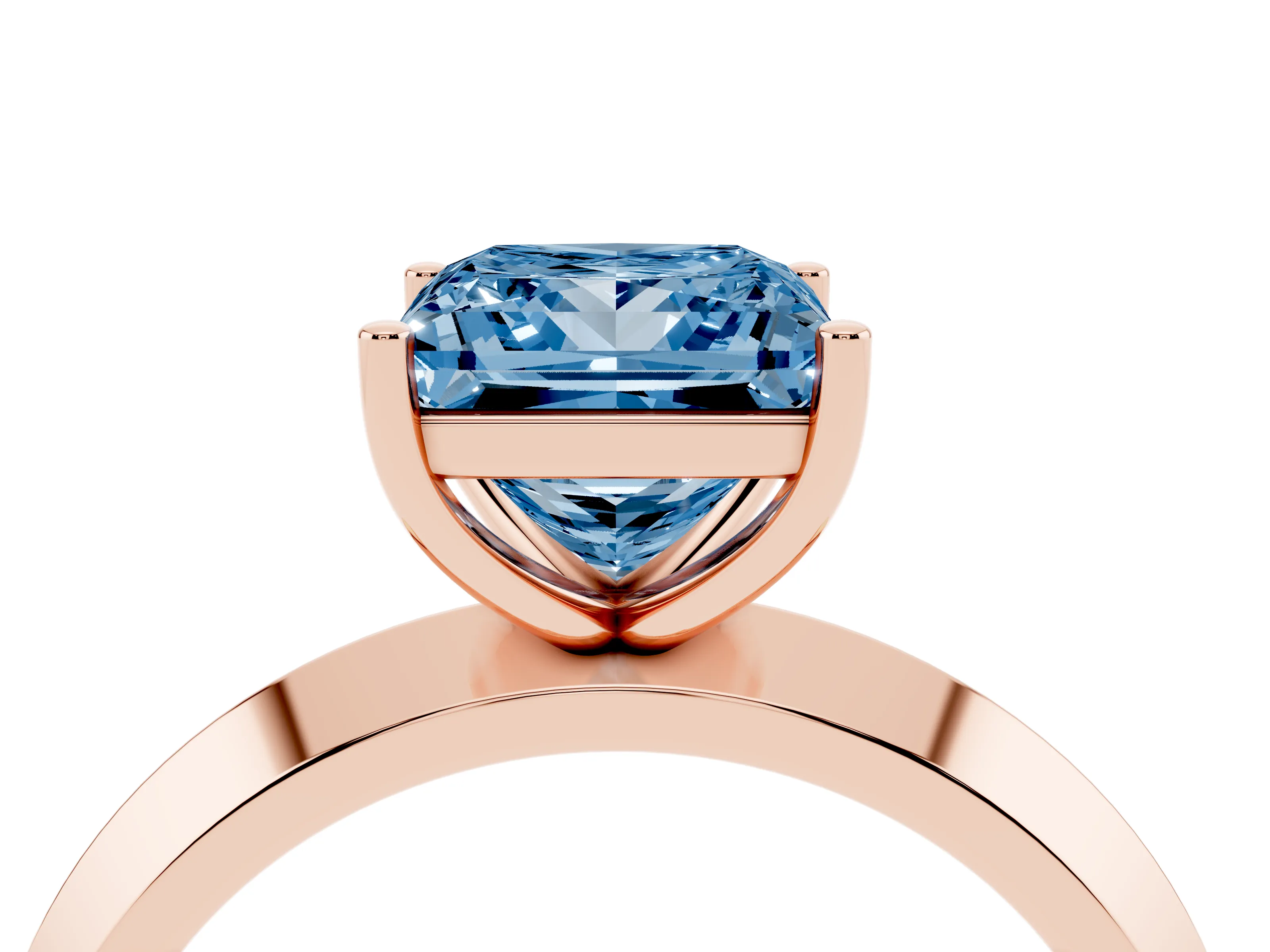 Fancy Blue Princess Cut Diamond Solitaire Engagement Ring Set in Rose gold with Flat Band and Prong Setting