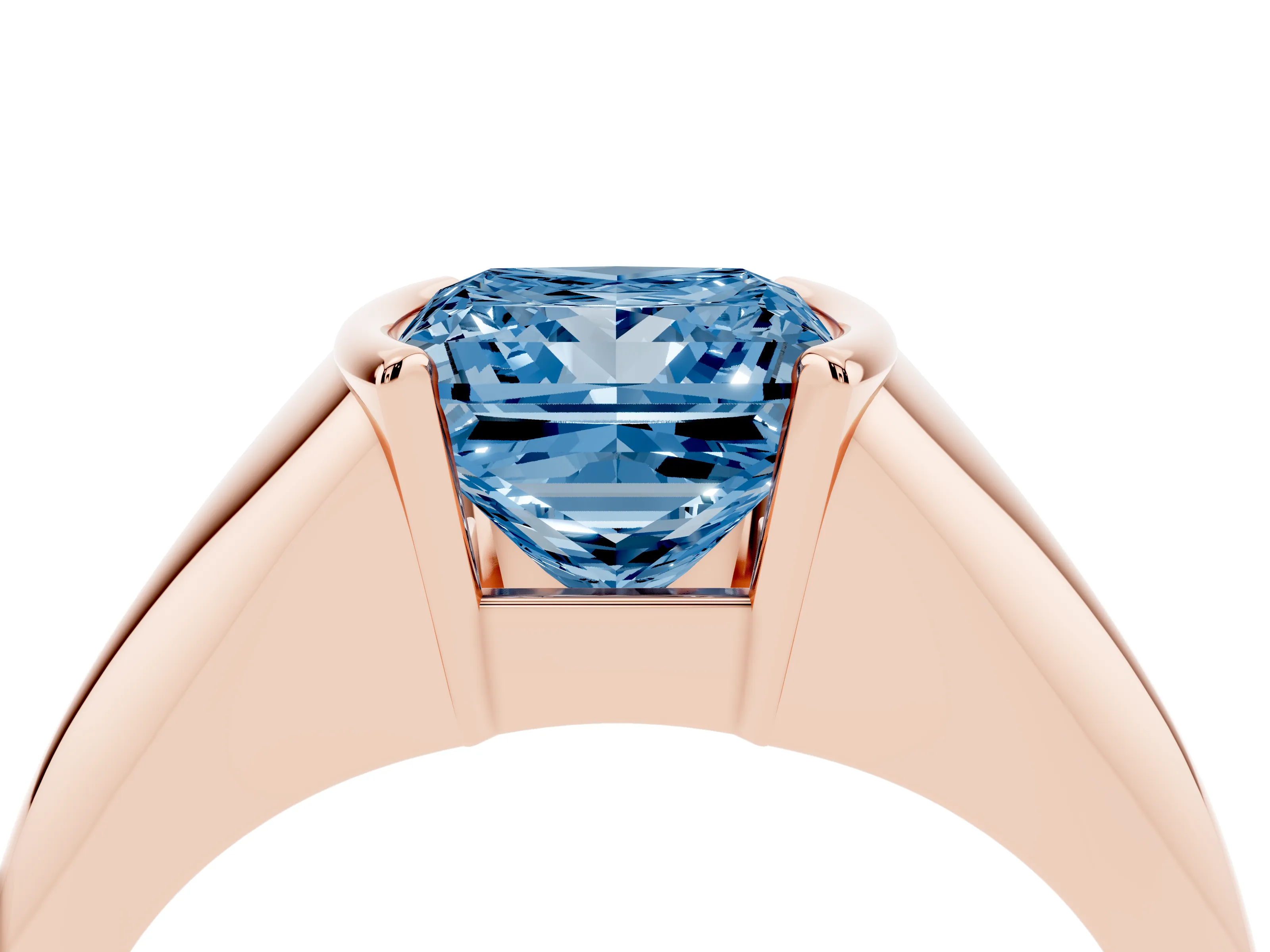 Fancy Blue Princess Cut Diamond Solitaire Tension Set Ring Set in Rose gold