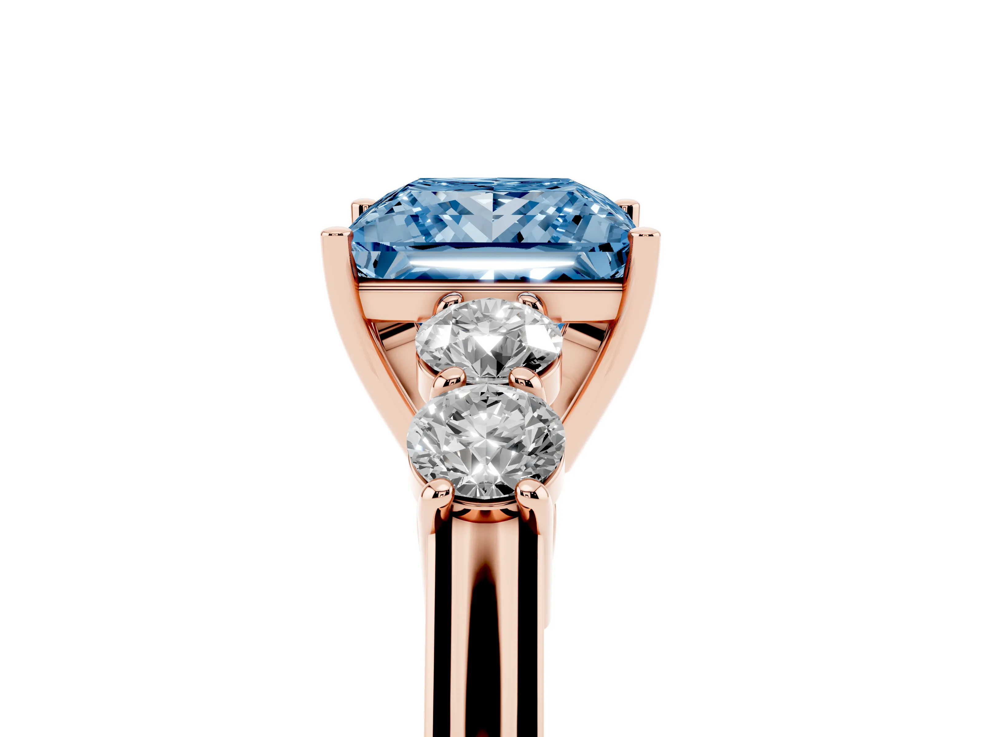 Fancy Blue Princess Cut Diamond Five-Stone Prong Set Band Ring Set in Rose gold with Polished Band