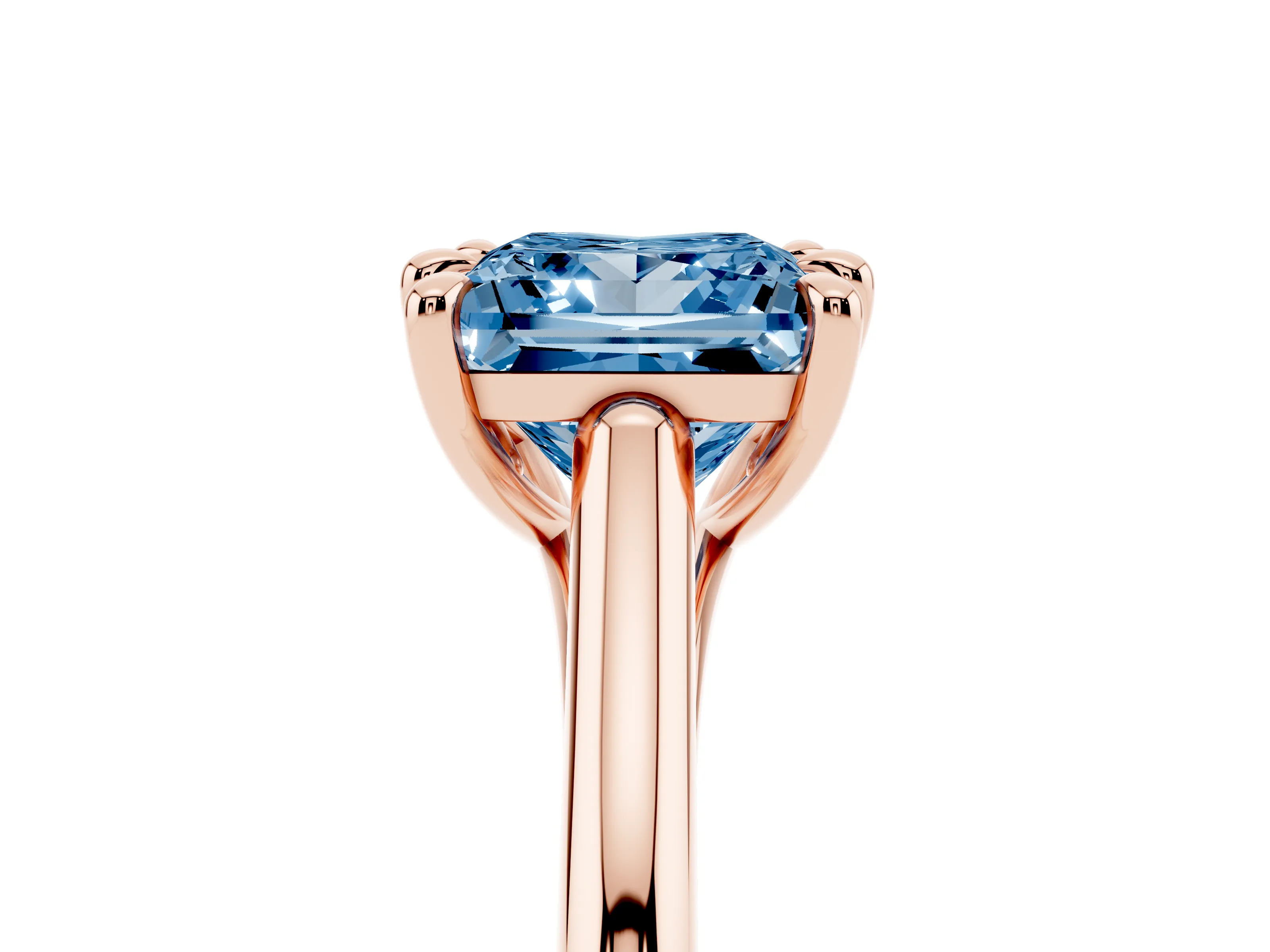 Fancy Blue Princess Cut Diamond Solitaire Engagement Ring Set in Rose gold with Prong Setting and Plain Classic Band