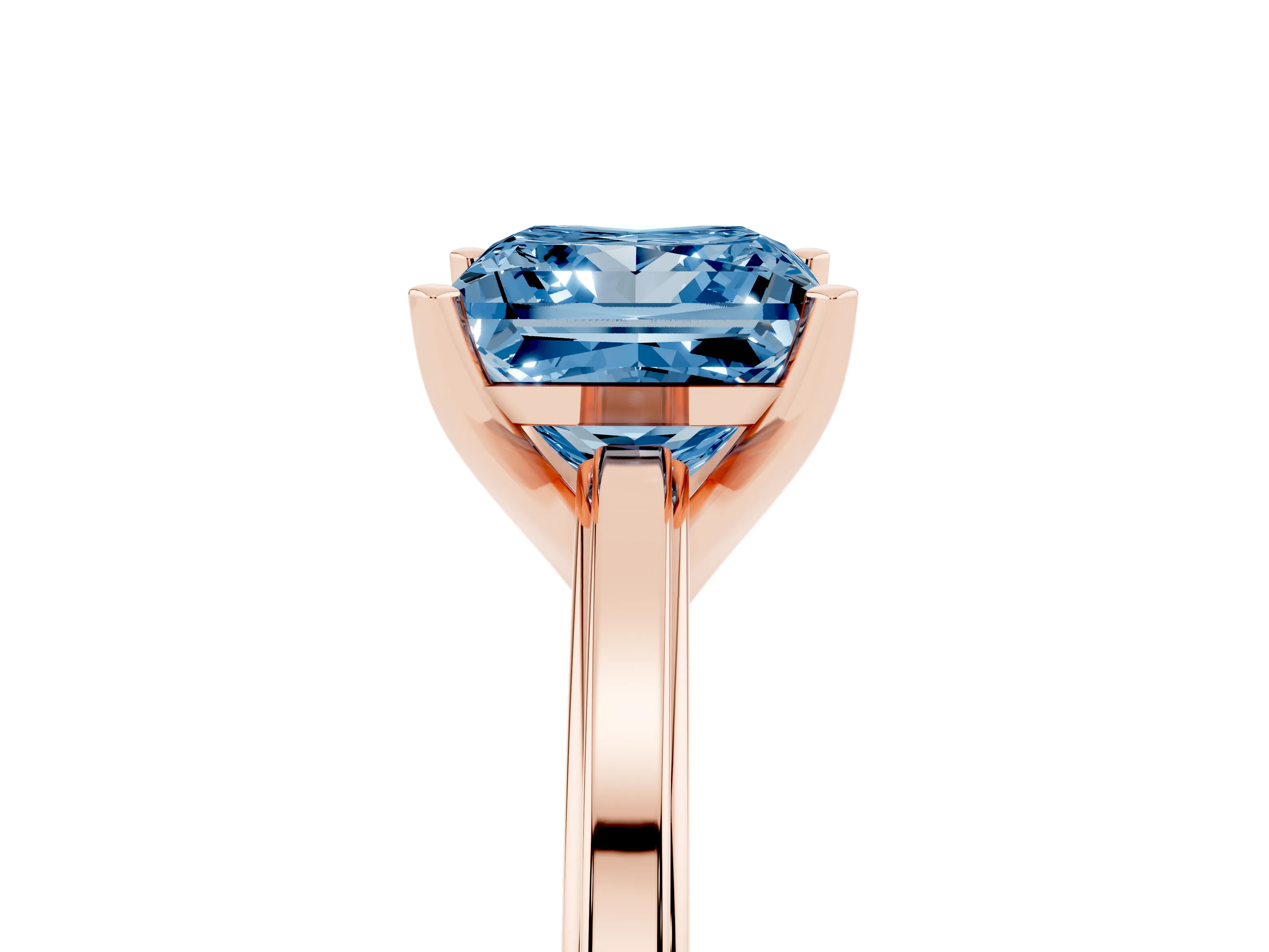 Fancy Blue Princess Cut Diamond Solitaire Ring Set in Rose gold with Prong Setting and Classic Band