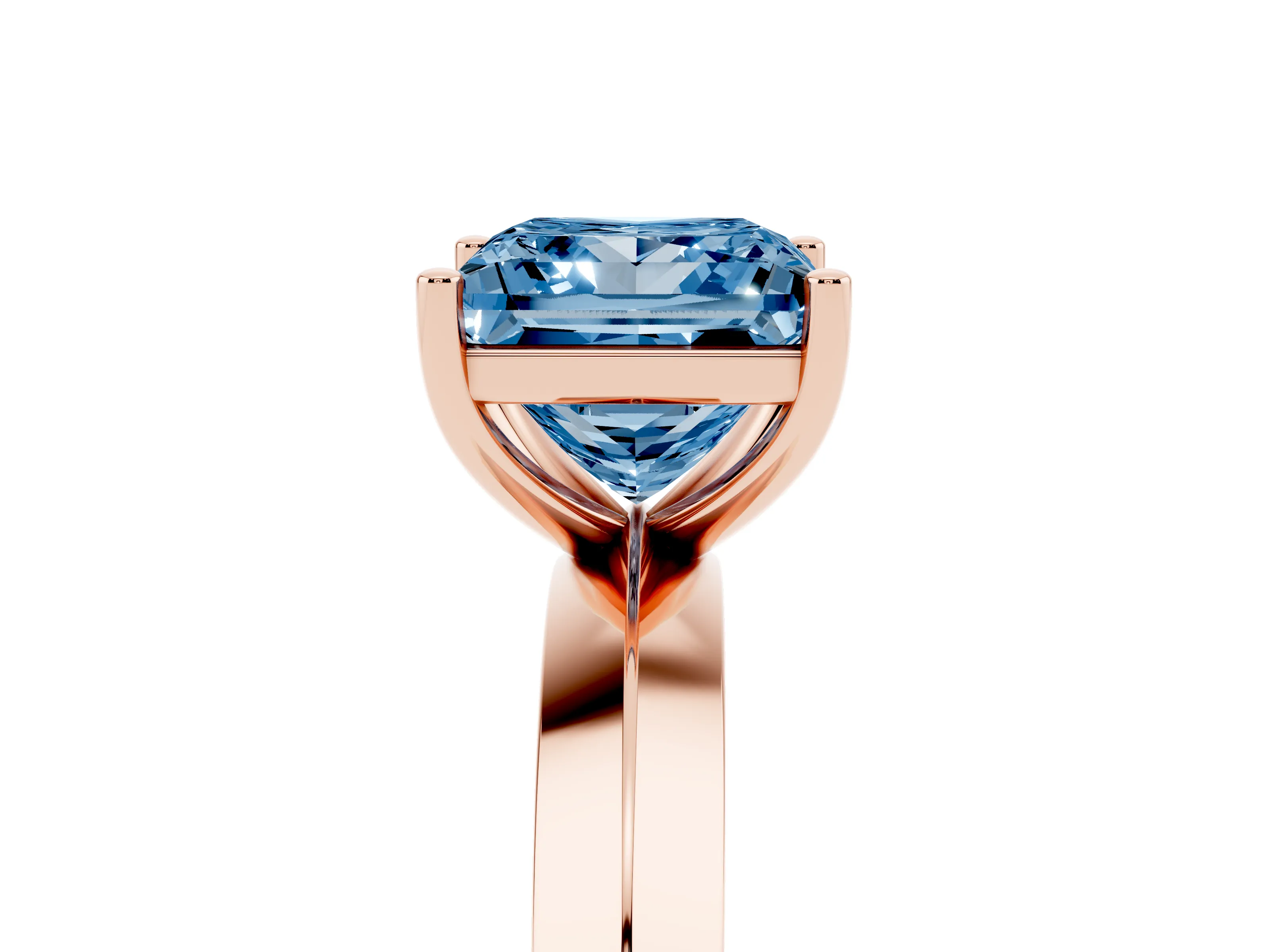Fancy Blue Princess Cut Diamond Solitaire Engagement Ring Set in Rose gold with Flat Band and Prong Setting