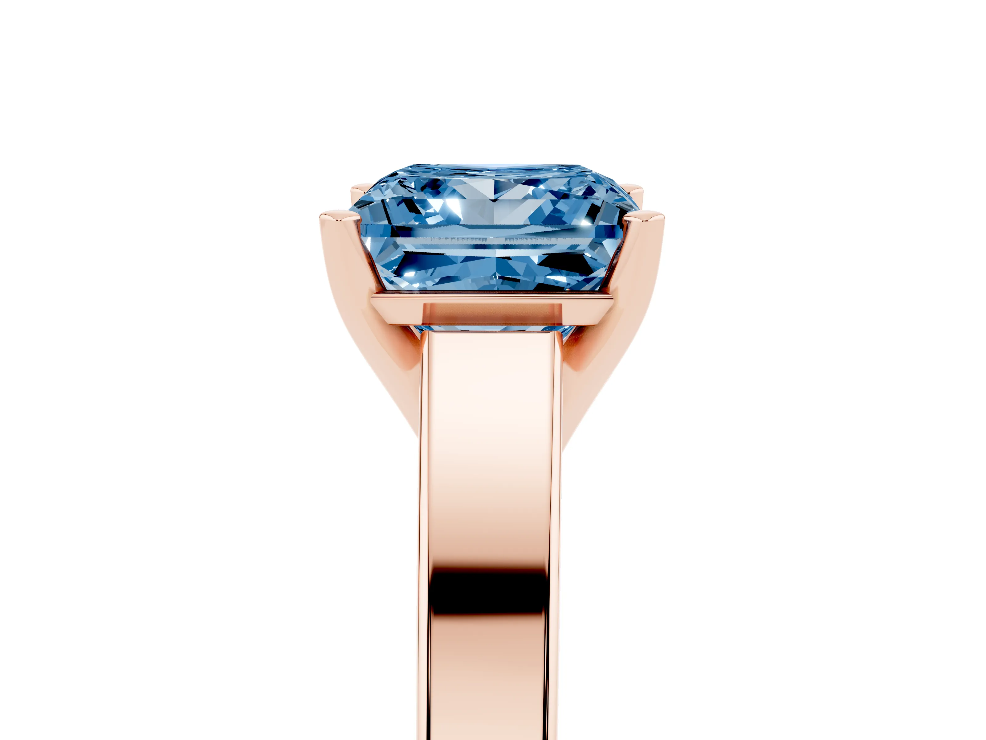 Fancy Blue Princess Cut Diamond Solitaire Engagement Ring Set in Rose gold with Prong Setting and Tapered Band