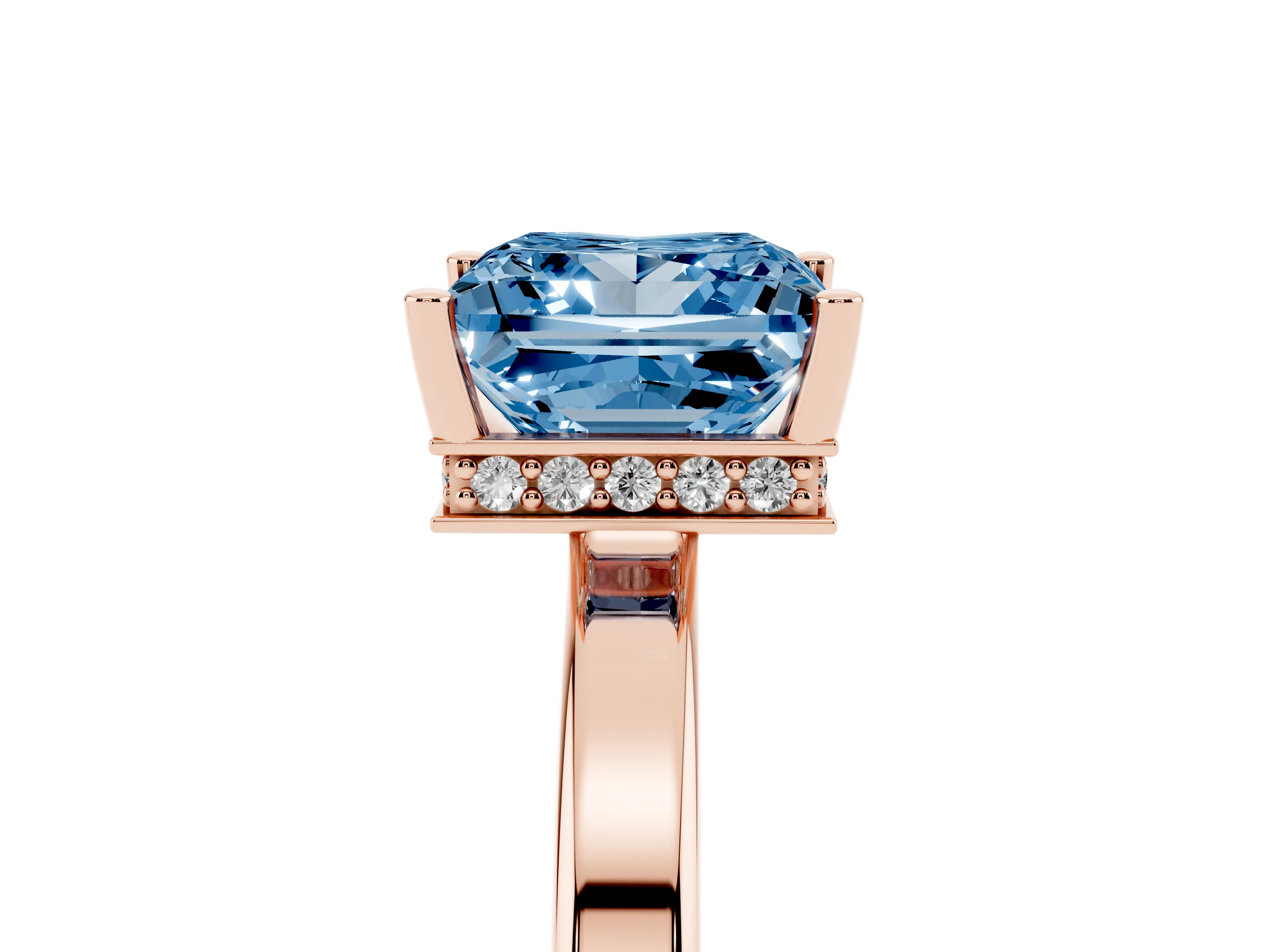 Fancy Blue Princess Cut Diamond Solitaire Engagement Ring Set in Rose gold with Prong Setting on a Plain Band