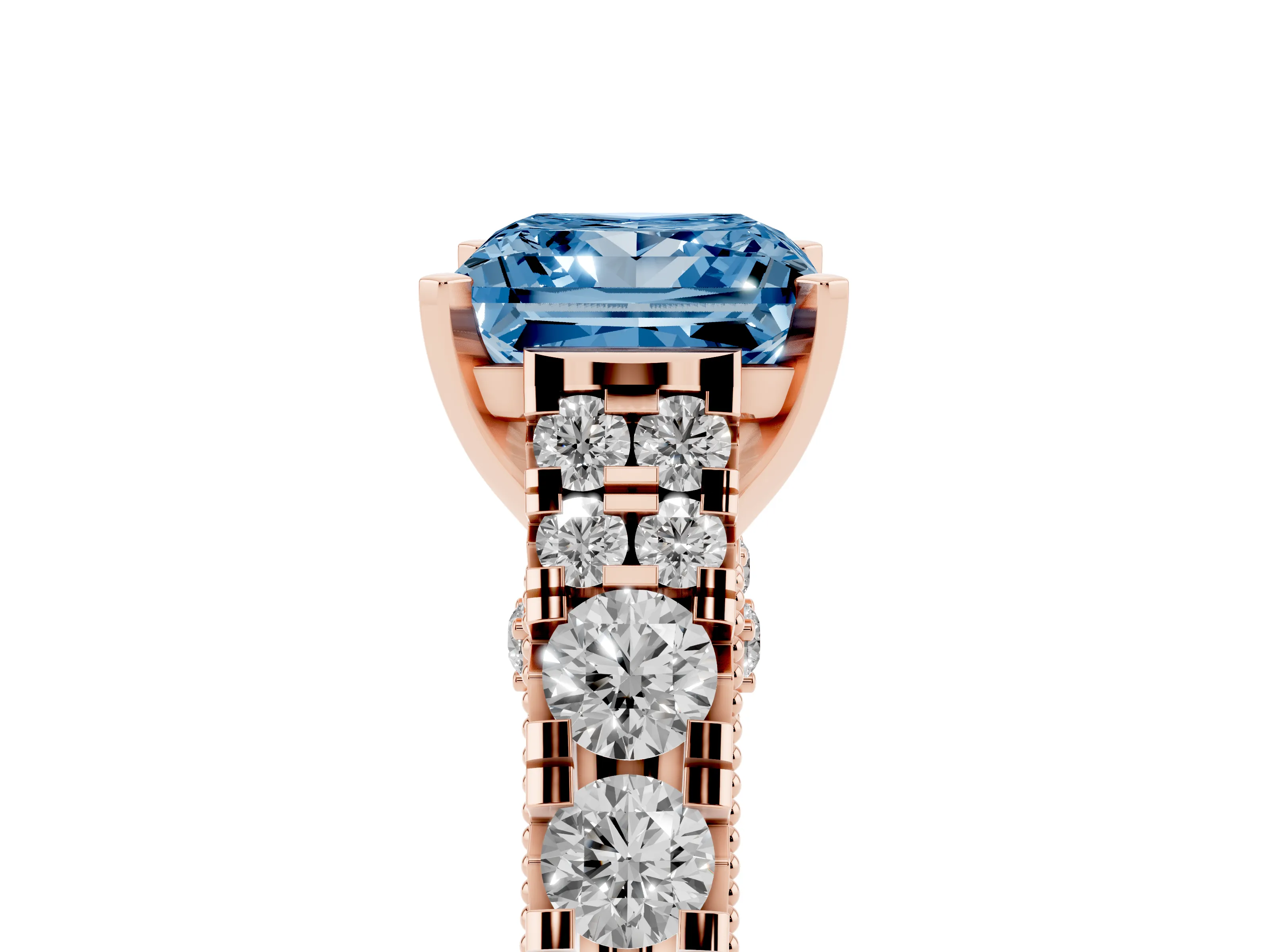 Fancy Blue Princess Cut Diamond Classic Solitaire Ring Set in Rose gold with Pavé Band and Prong Setting