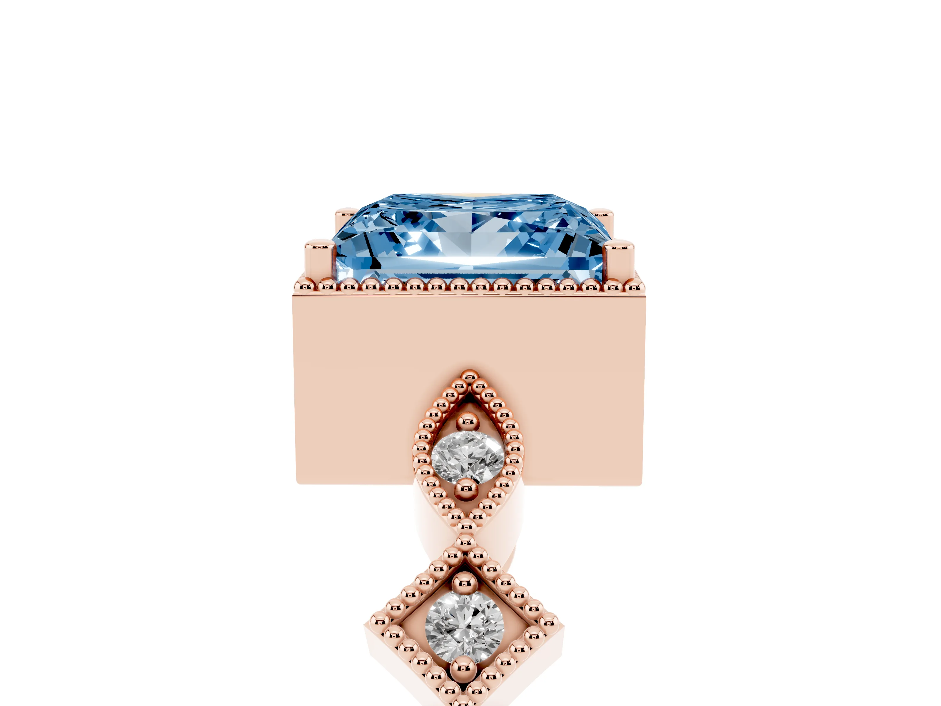 Fancy Blue Princess Cut Diamond Milgrain Marquise Twist Band Ring Set in Rose gold with Prong Setting