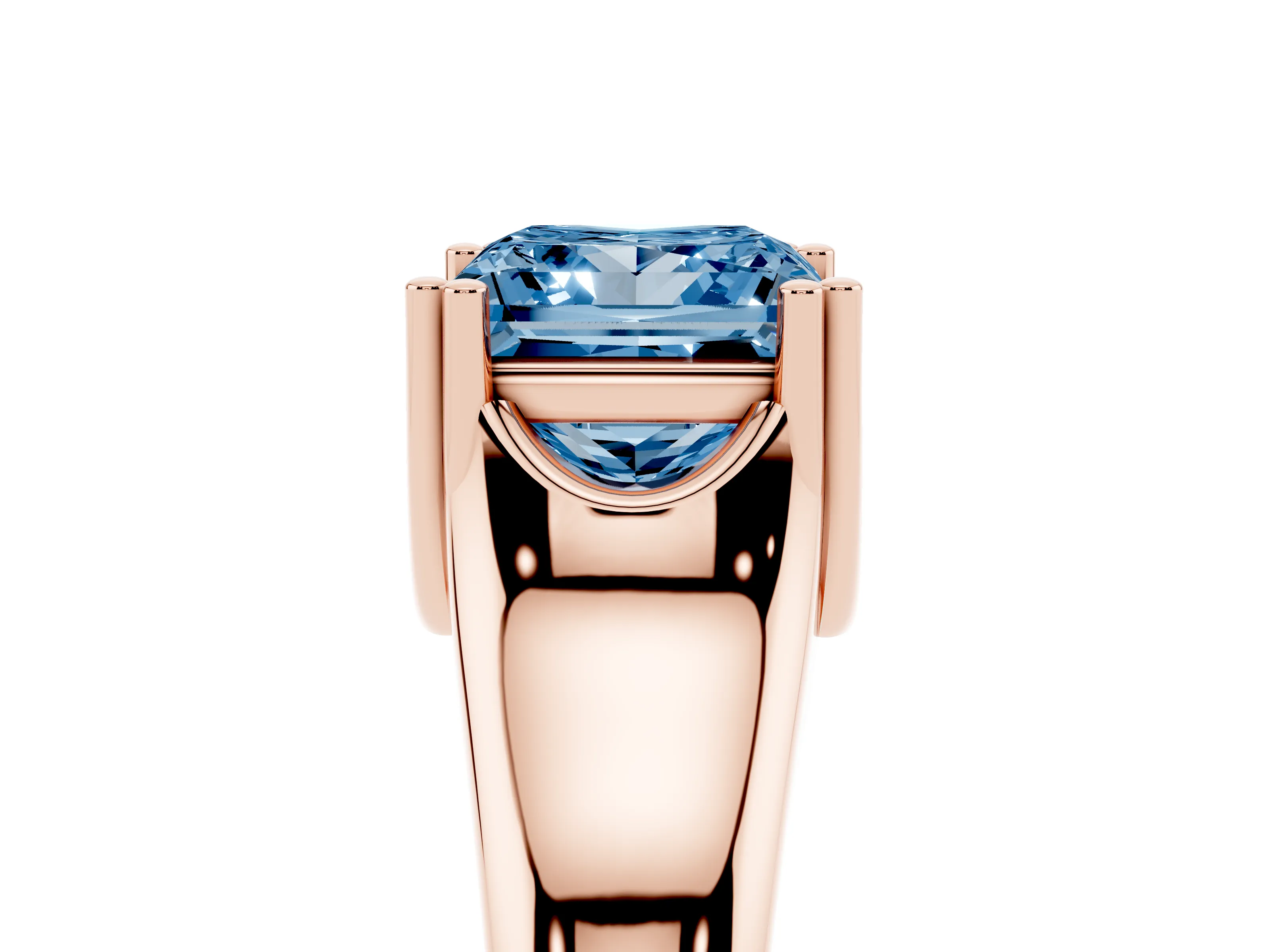 Fancy Blue Princess Cut Diamond Solitaire Ring Set in Rose gold with Wide Band and Prong Setting