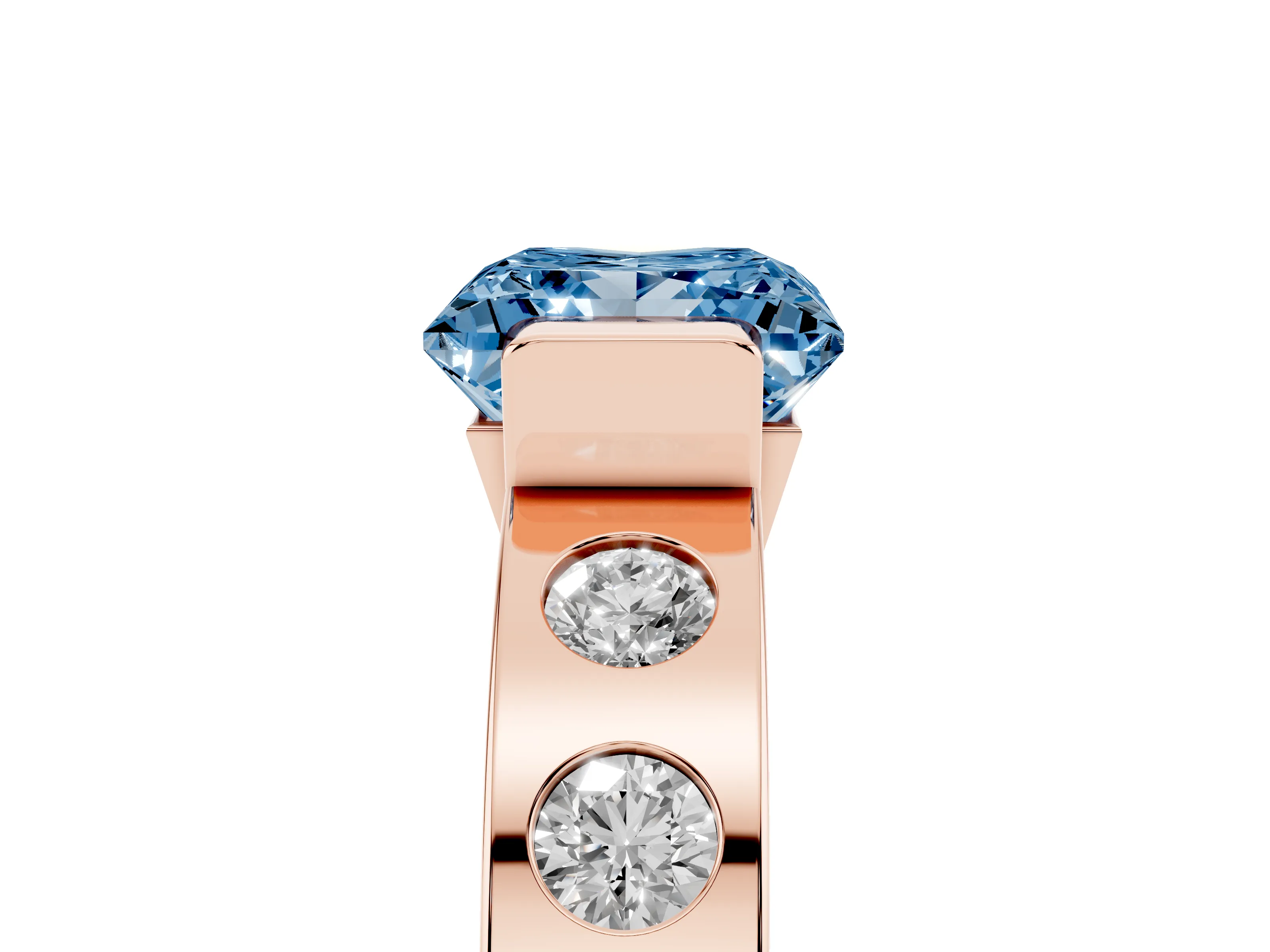 Fancy Blue Princess Cut Diamond Channel-Set Band Ring Set in Rose gold with Bezel Prong Setting