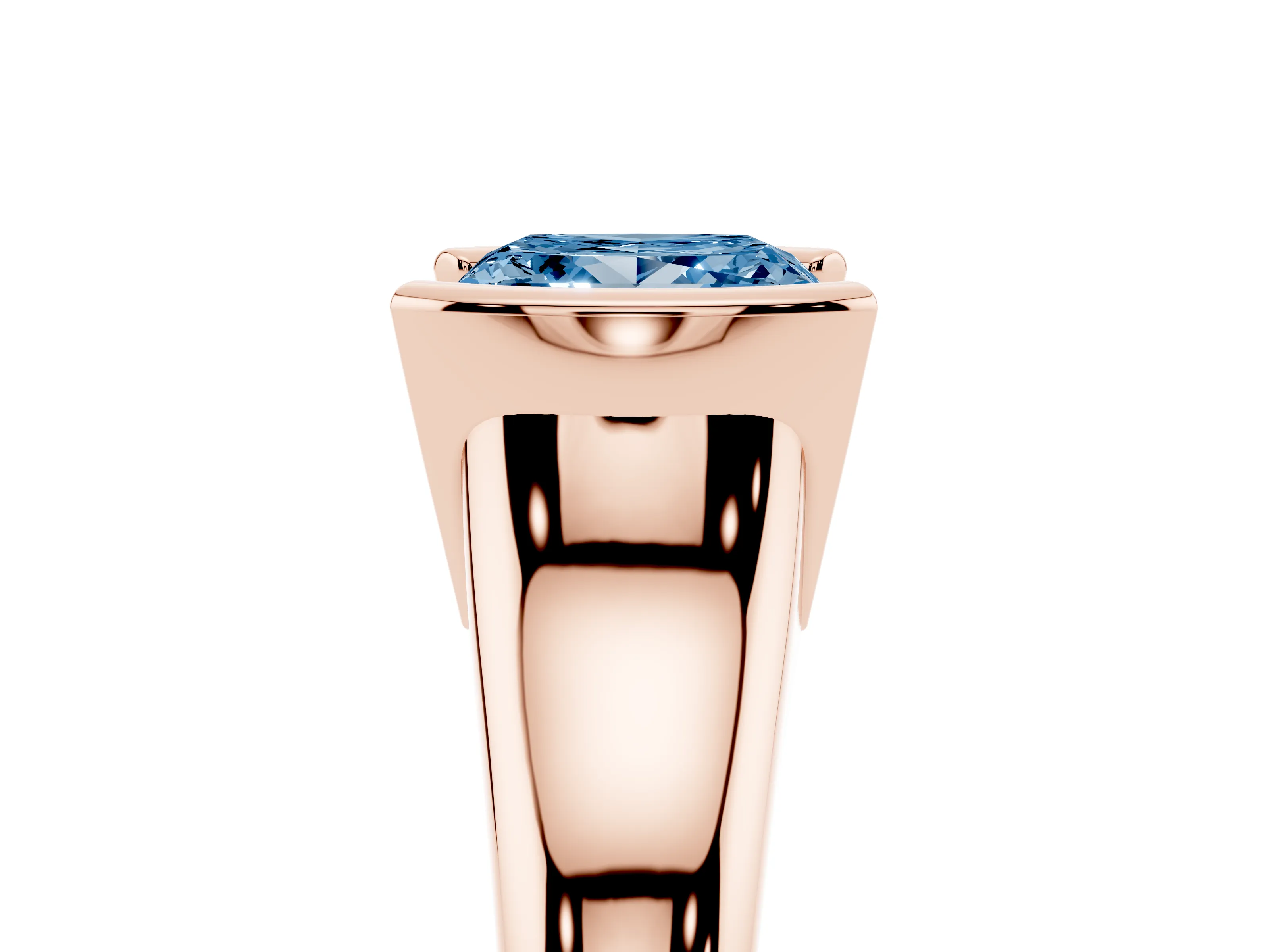 Fancy Blue Princess Cut Diamond Solitaire Tension Set Ring Set in Rose gold with Split Shank Band