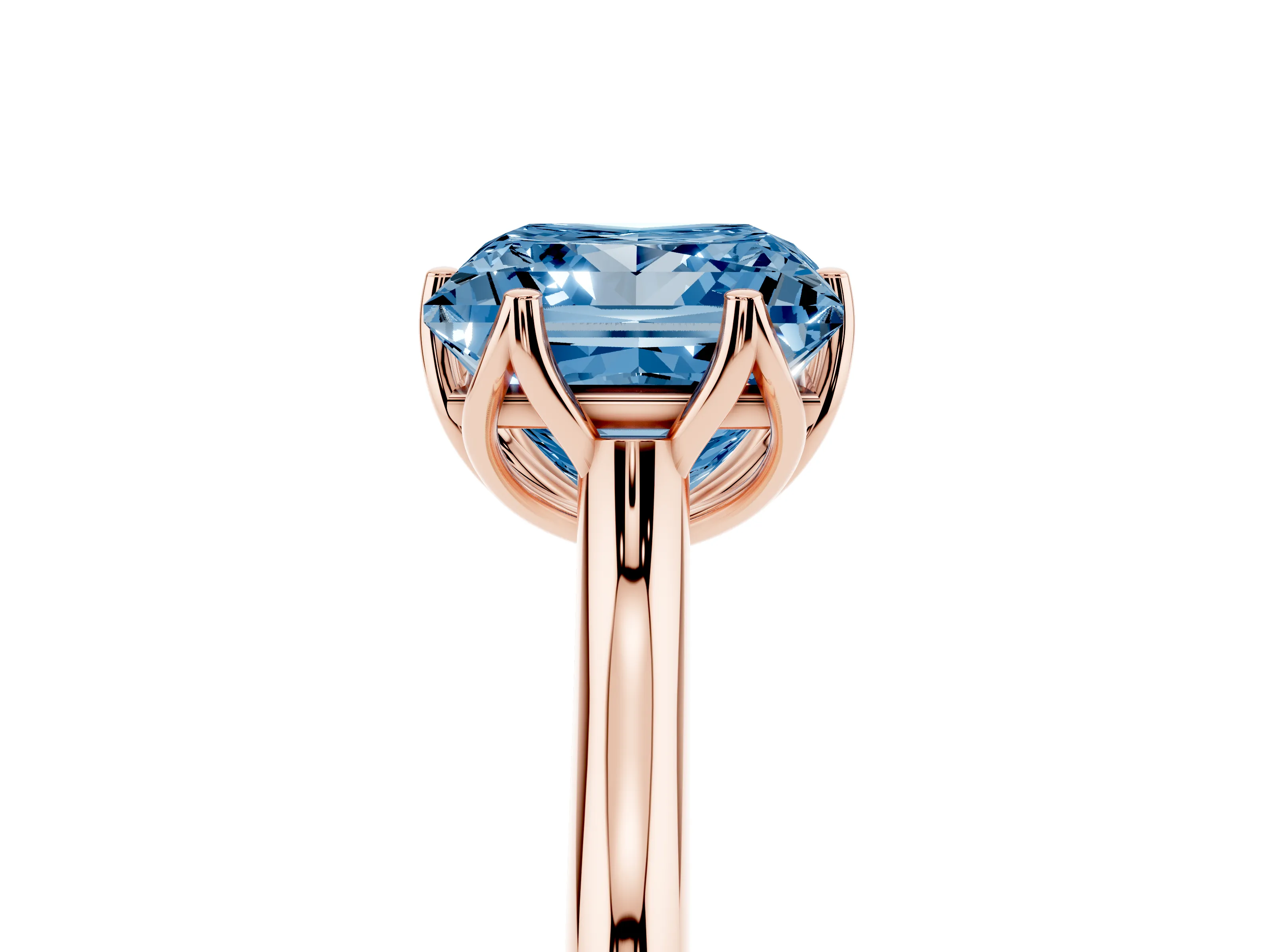 Fancy Blue Princess Cut Diamond Solitaire Cathedral Ring Set in Rose gold with Prong Setting