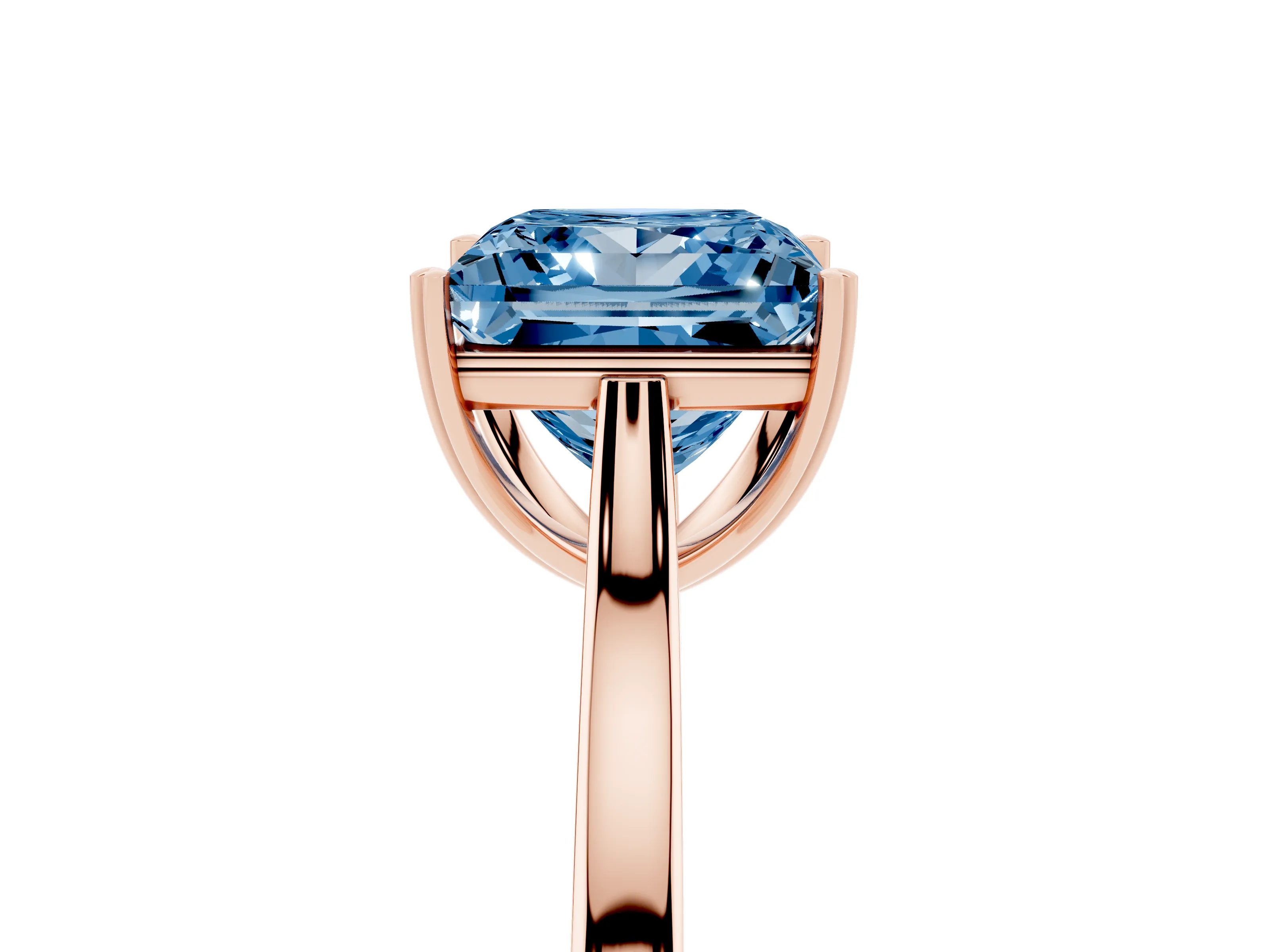 Fancy Blue Princess Cut Diamond Solitaire Heart Prong Engagement Ring Set in Rose gold with Tapered Band
