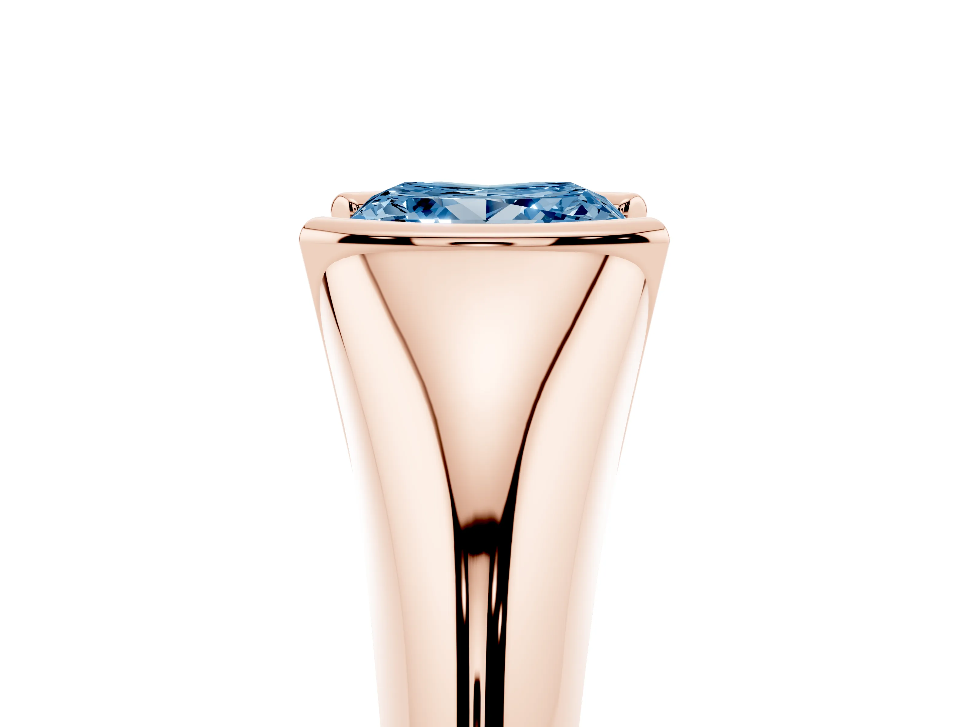Fancy Blue Princess Cut Diamond Solitaire Tension Set Ring Set in Rose gold