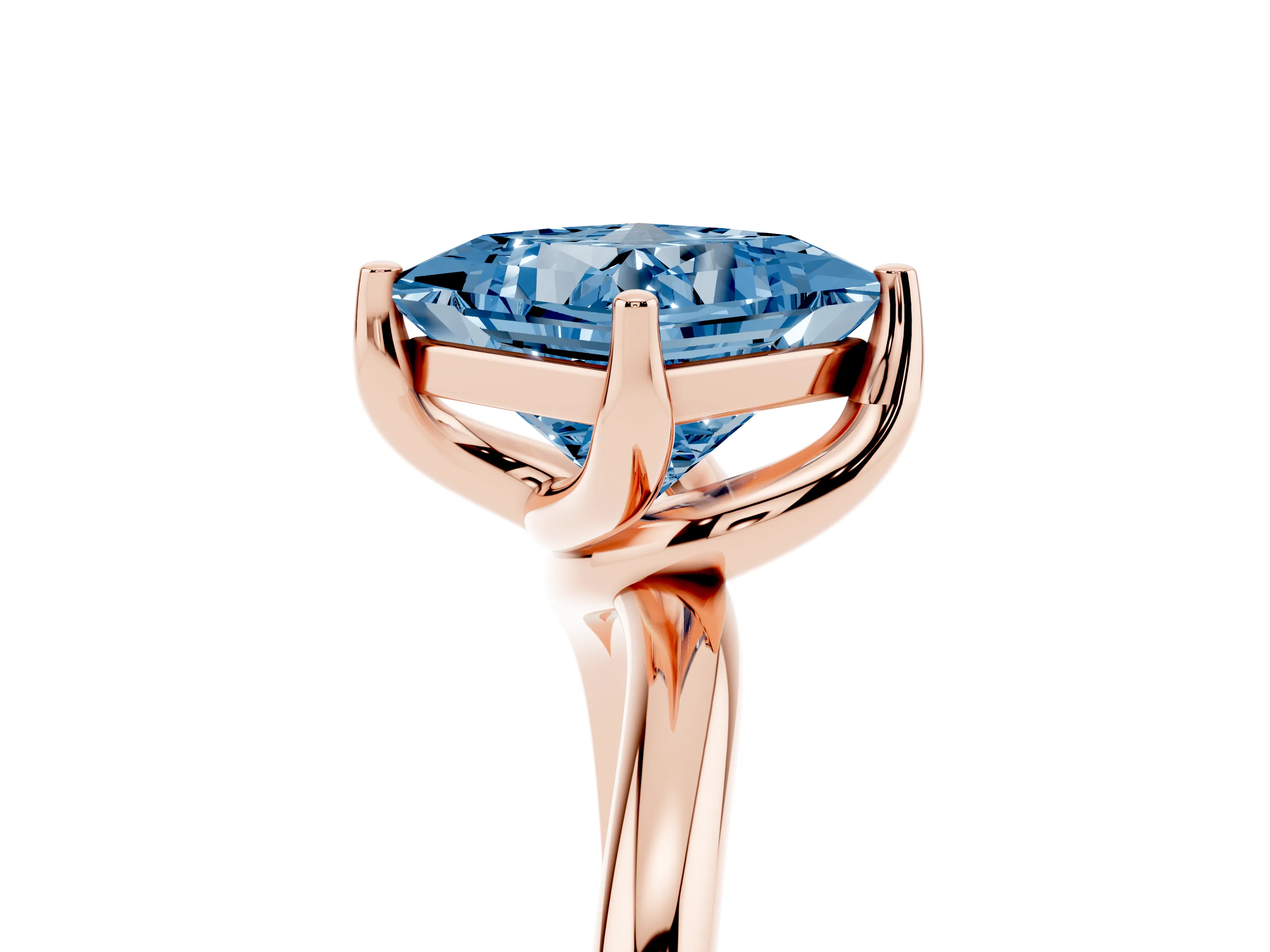 Fancy Blue Princess Cut Diamond Solitaire Engagement Ring Set in Rose gold with Classic Plain Band